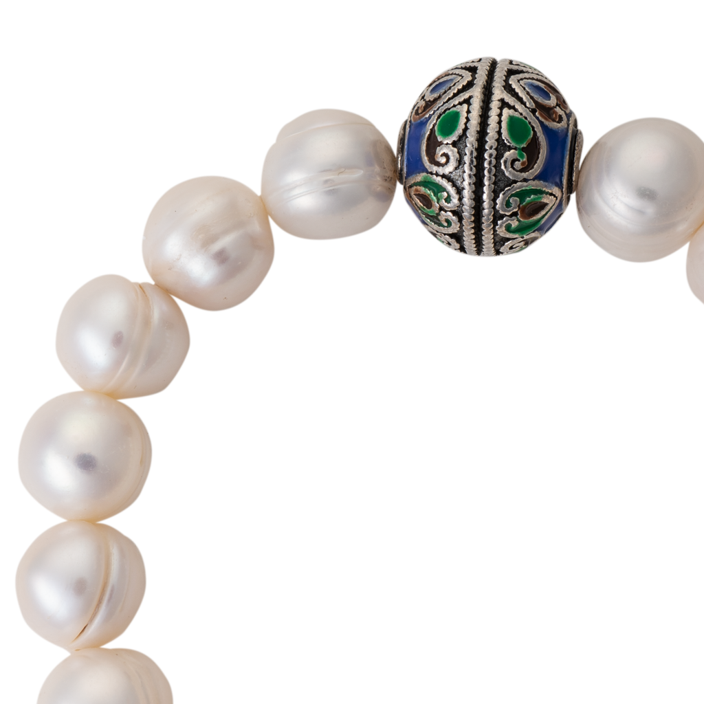 Baroque pearl and cloisonné bead bracelet