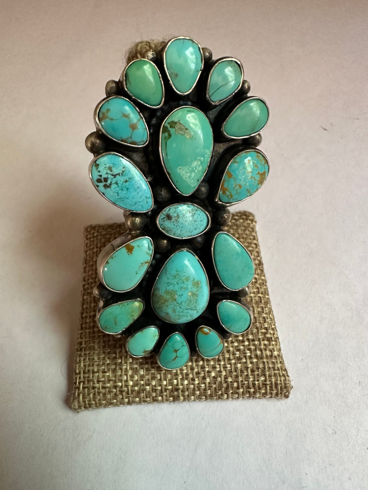 Handcrafted Turquoise & Sterling Silver Adjustable Ring Signed Sheila