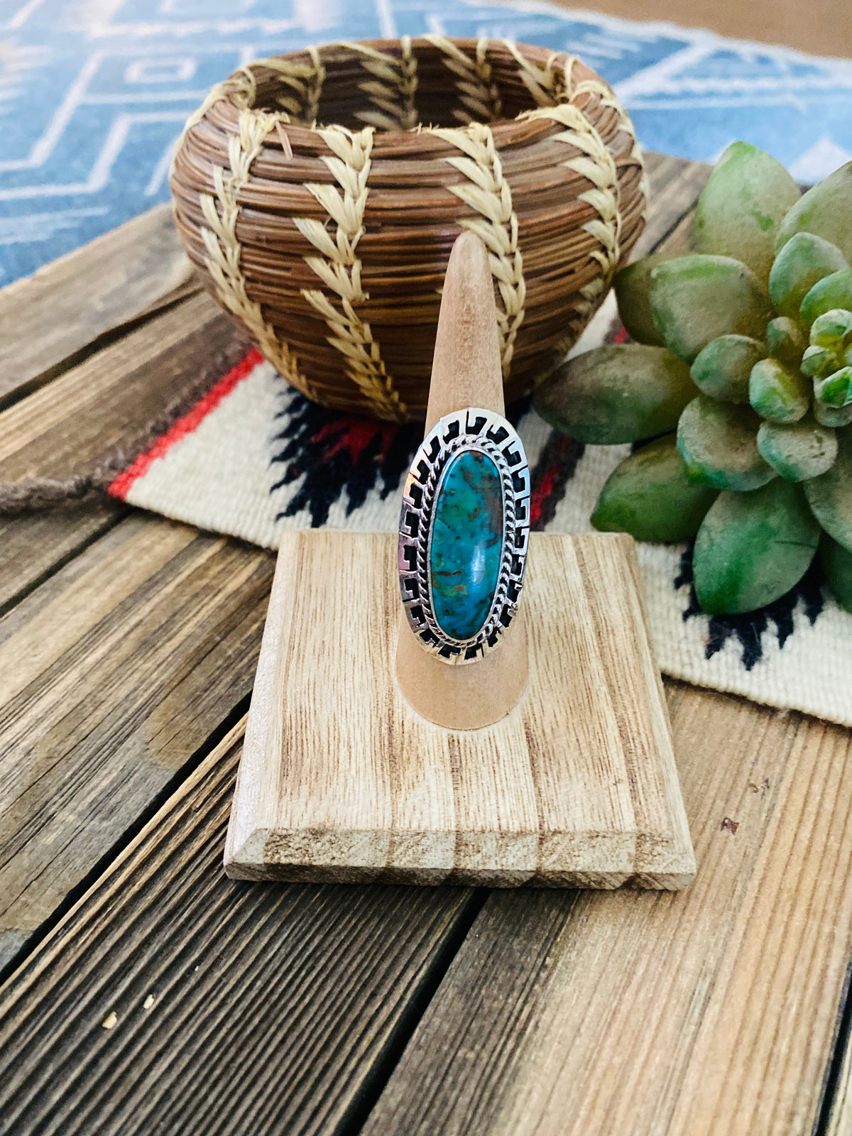 Handcrafted Royston Turquoise & Sterling Silver Ring Size 6