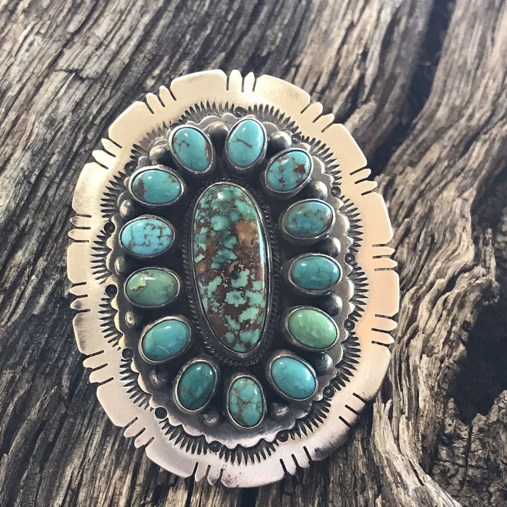 Handcrafted Cluster Multi Turquoise &  Sterling Silver Ring Size 6