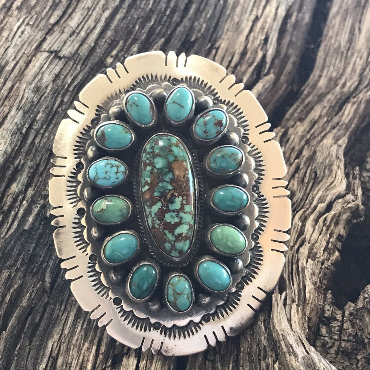 Handcrafted Cluster Multi Turquoise &  Sterling Silver Ring Size 6