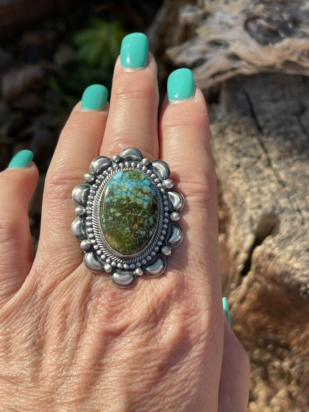 Sterling Silver Turquoise Statement Ring Size 6.5