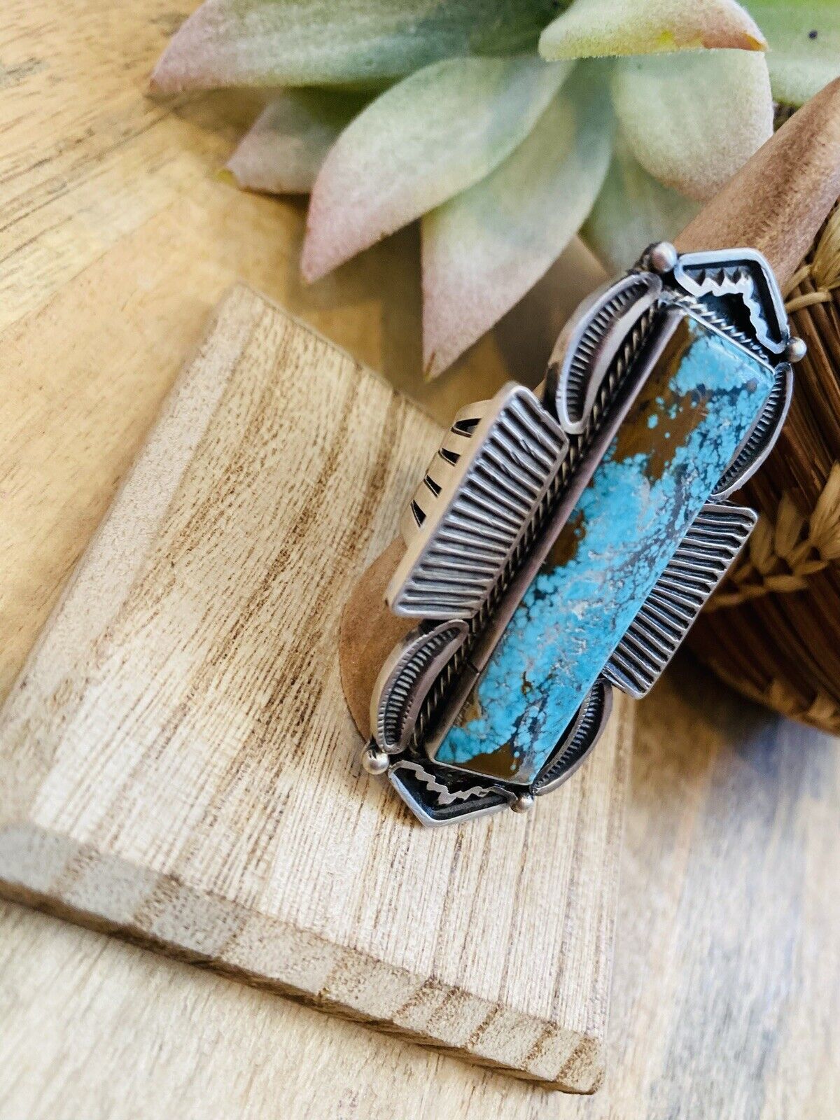 Handcrafted Royston Turquoise & Sterling Silver Ring Size 8.5