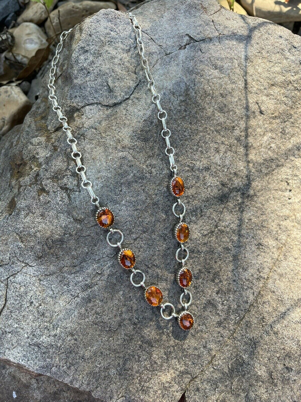 Handcrafted 7 Stone Topaz & Sterling Silver Necklace Signed AJ