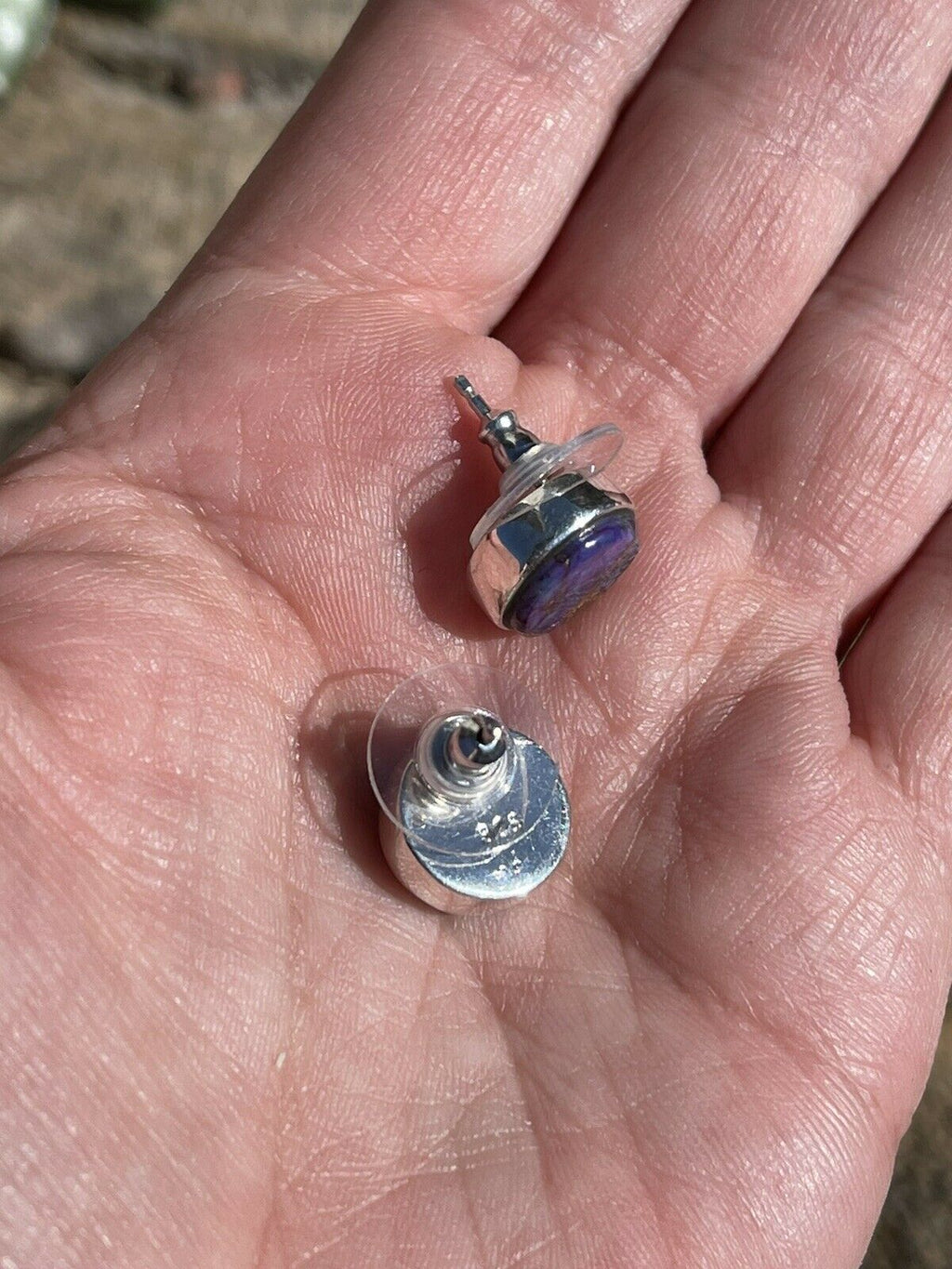 Handcrafted Sterling Silver Purple Dream Post Earrings Signed