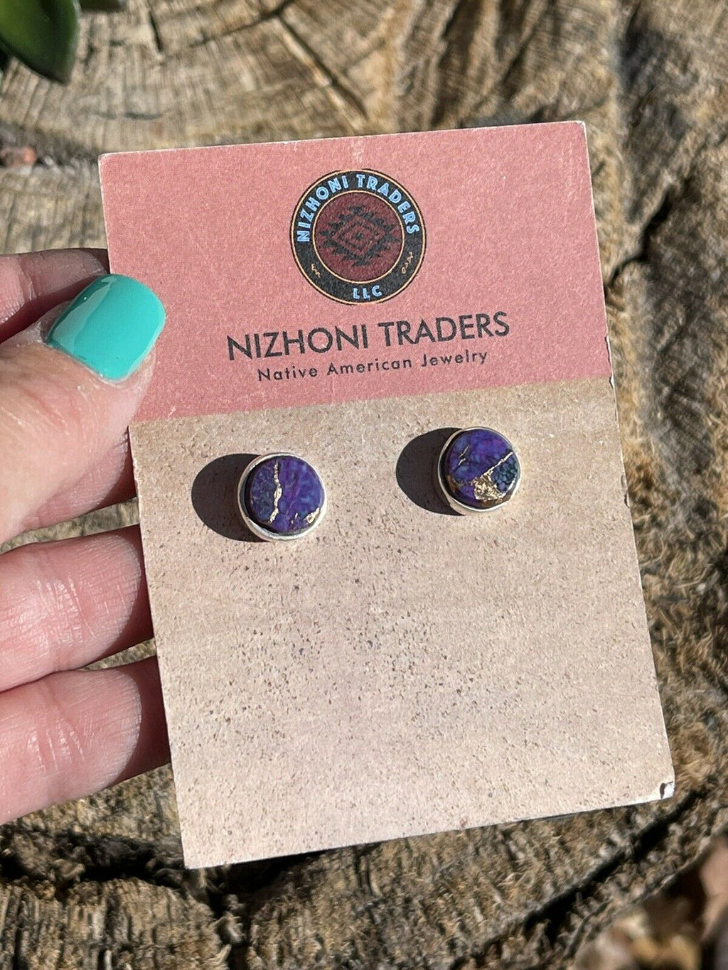 Handcrafted Sterling Silver Purple Dream Post Earrings Signed
