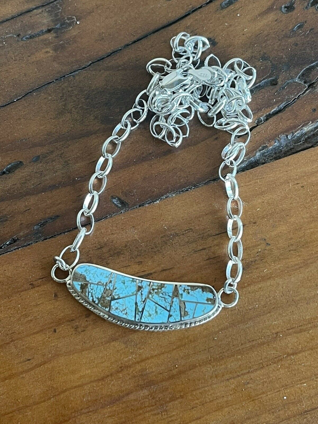 Handcrafted Sterling Silver & Turquoise Inlay Sleek Pendant Necklace