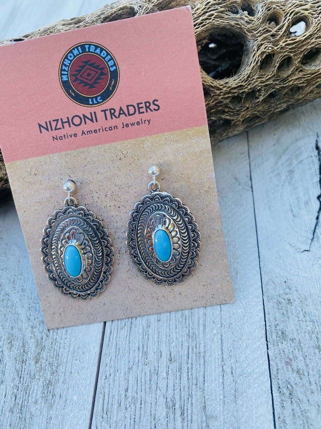 Handcrafted Sterling Silver & Turquoise Hand Stamped Dangle Earrings