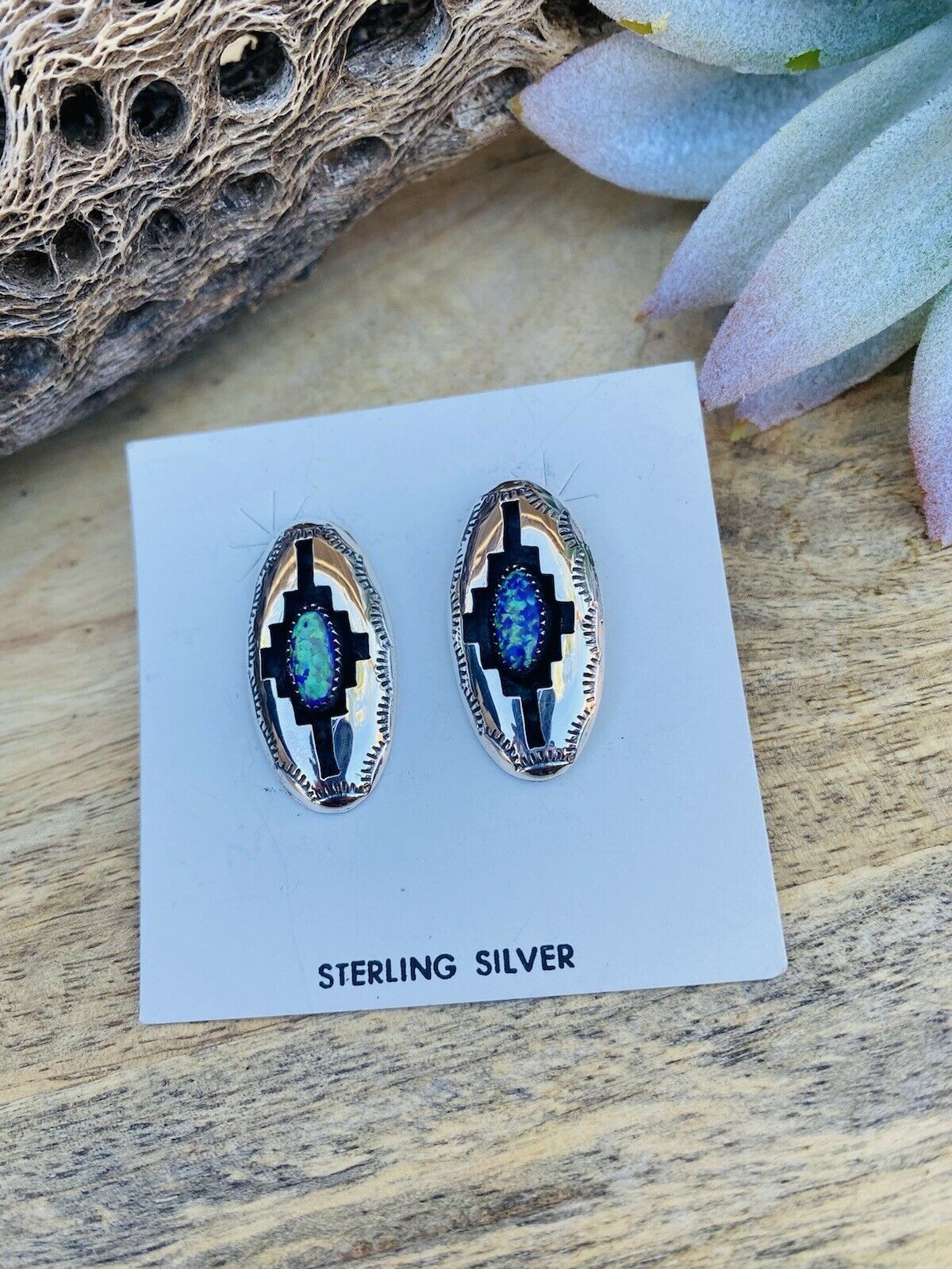 Handcrafted Purple Opal & Sterling Silver Shadow Box Post Earrings