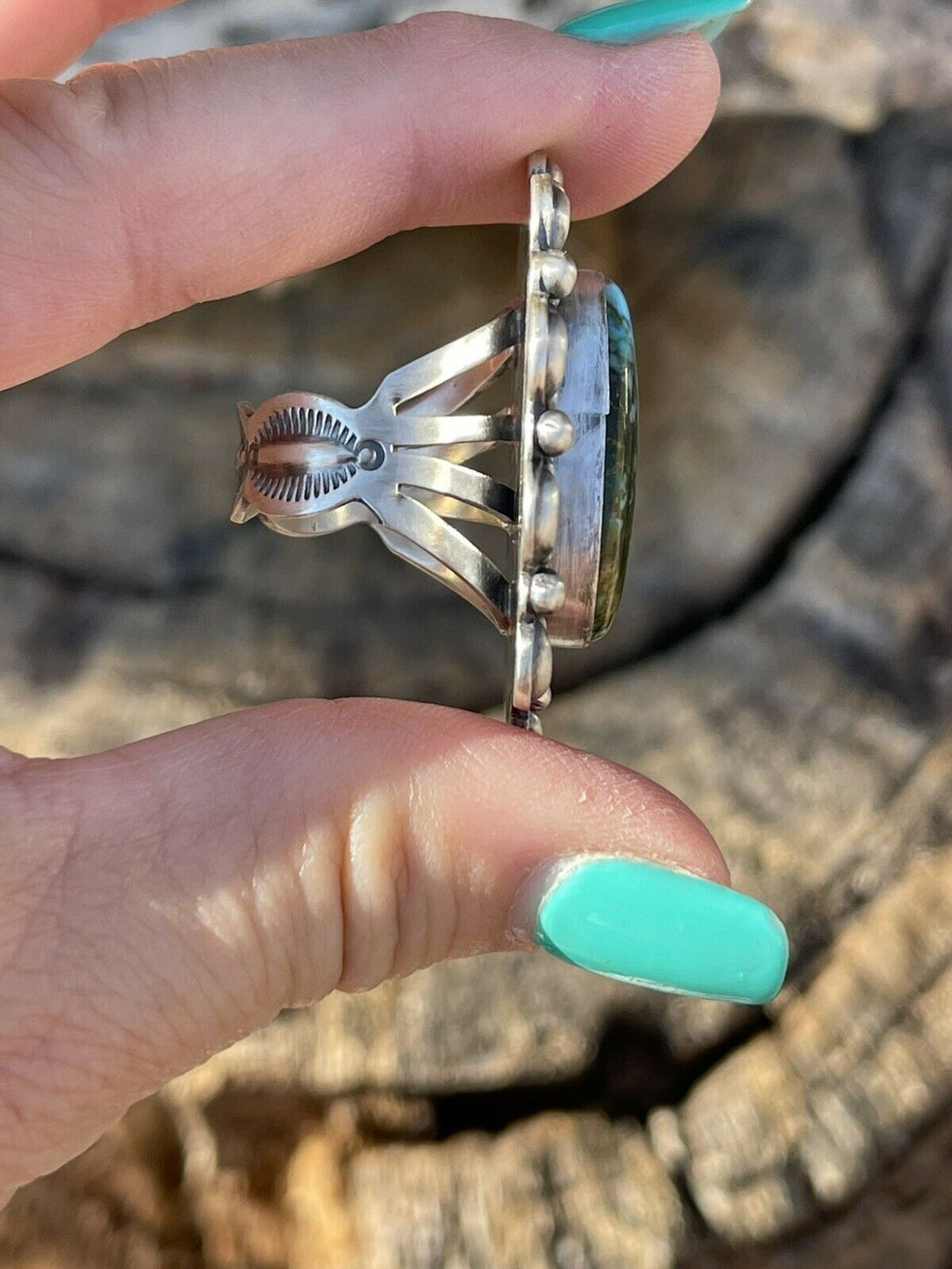 Sterling Silver Turquoise Statement Ring Size 6.5