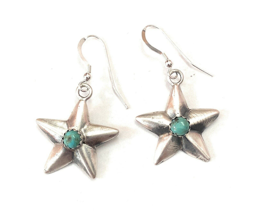 Handcrafted Turquoise & Sterling Silver Star Dangle Earrings