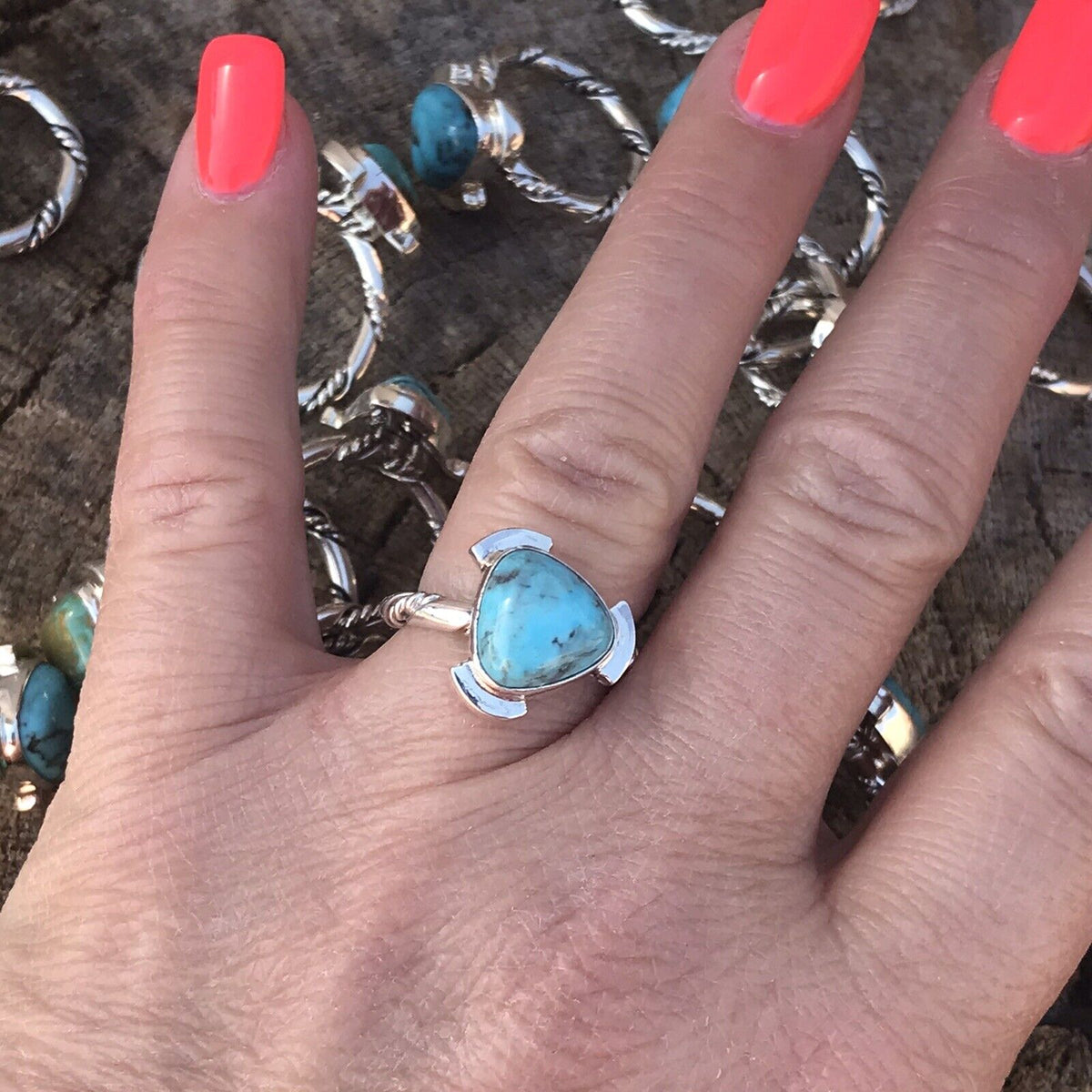Handcrafted Sterling Silver Turquoise Triangle Ring