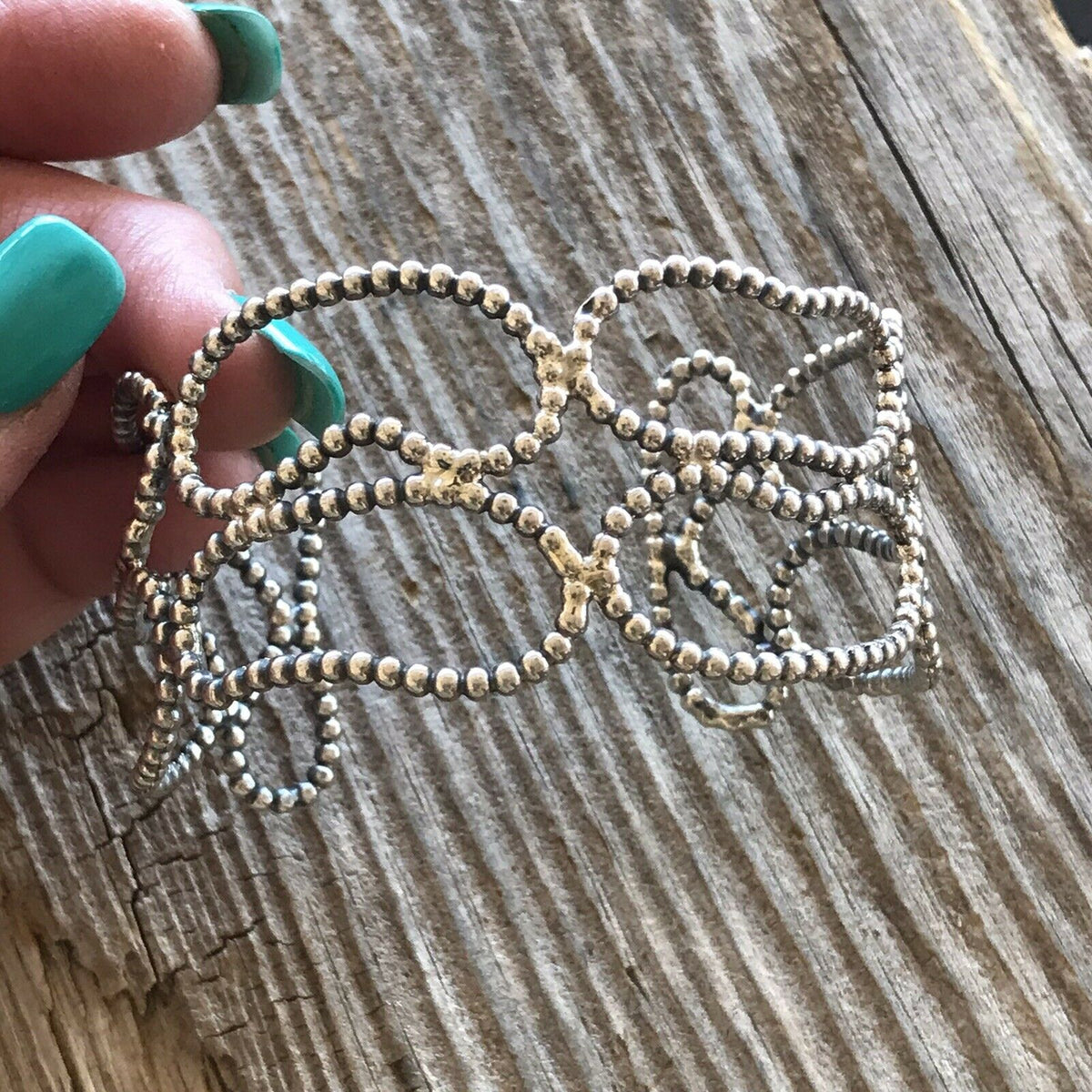 Handcrafted Bead Sterling Silver Bracelet Cuff
