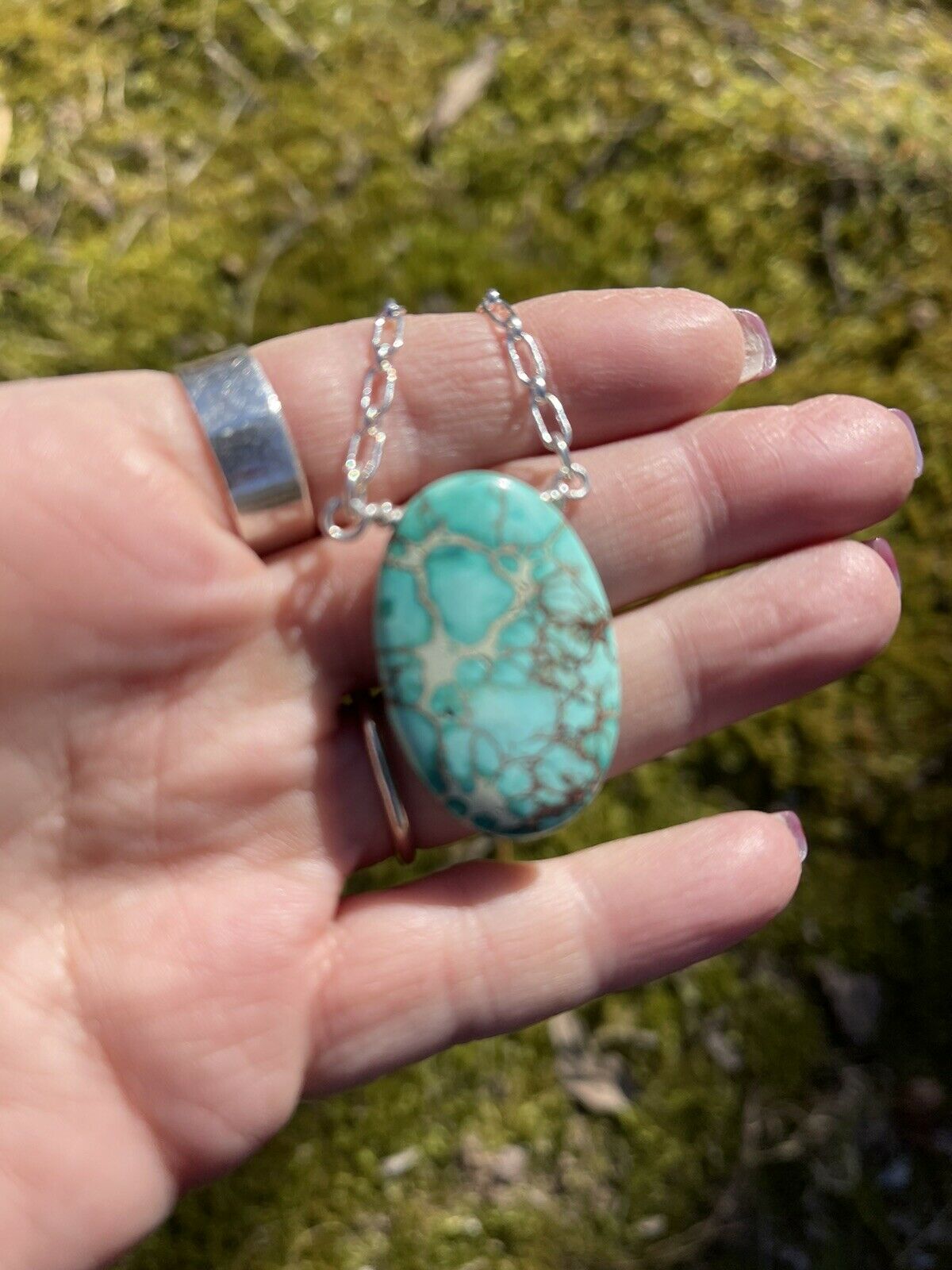 Handcrafted Kingman Turquoise & Sterling Silver Oval Necklace