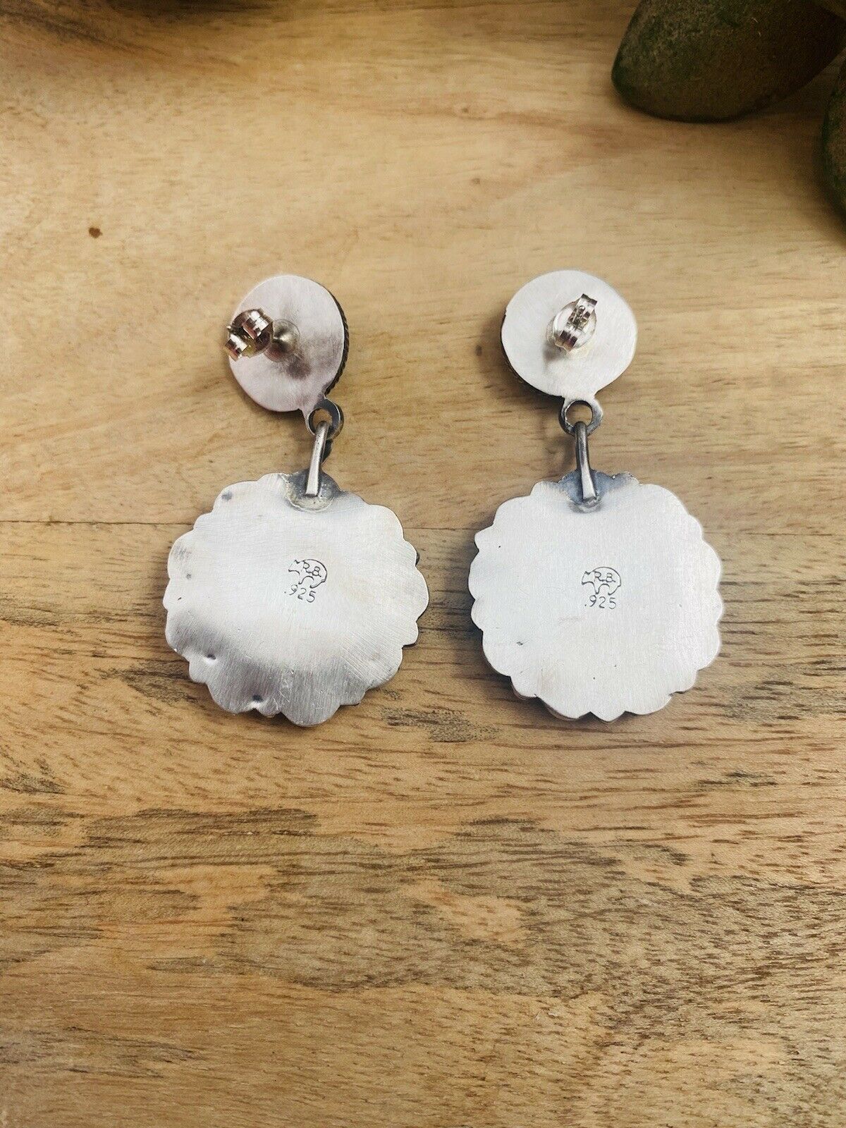 Handcrafted Turquoise & Sterling Silver Concho Dangle Earrings Signed