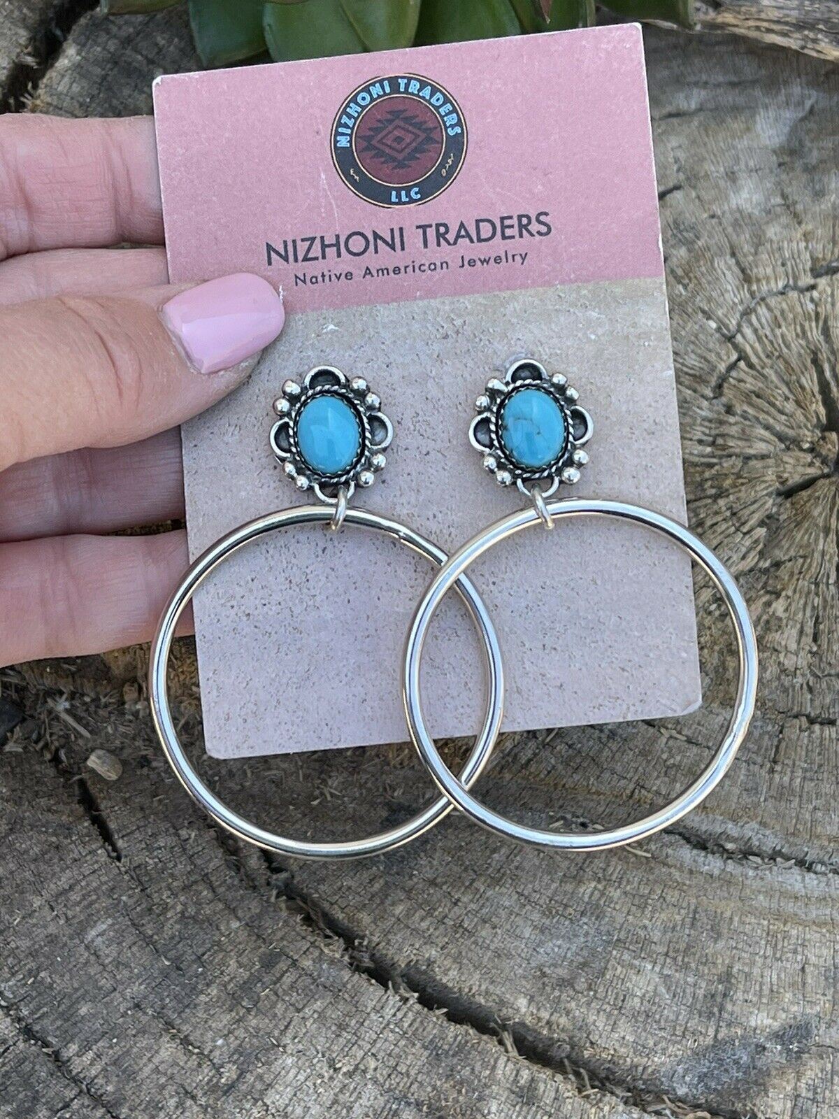 Handcrafted Turquoise & Sterling Silver Dangle Hoop Earrings