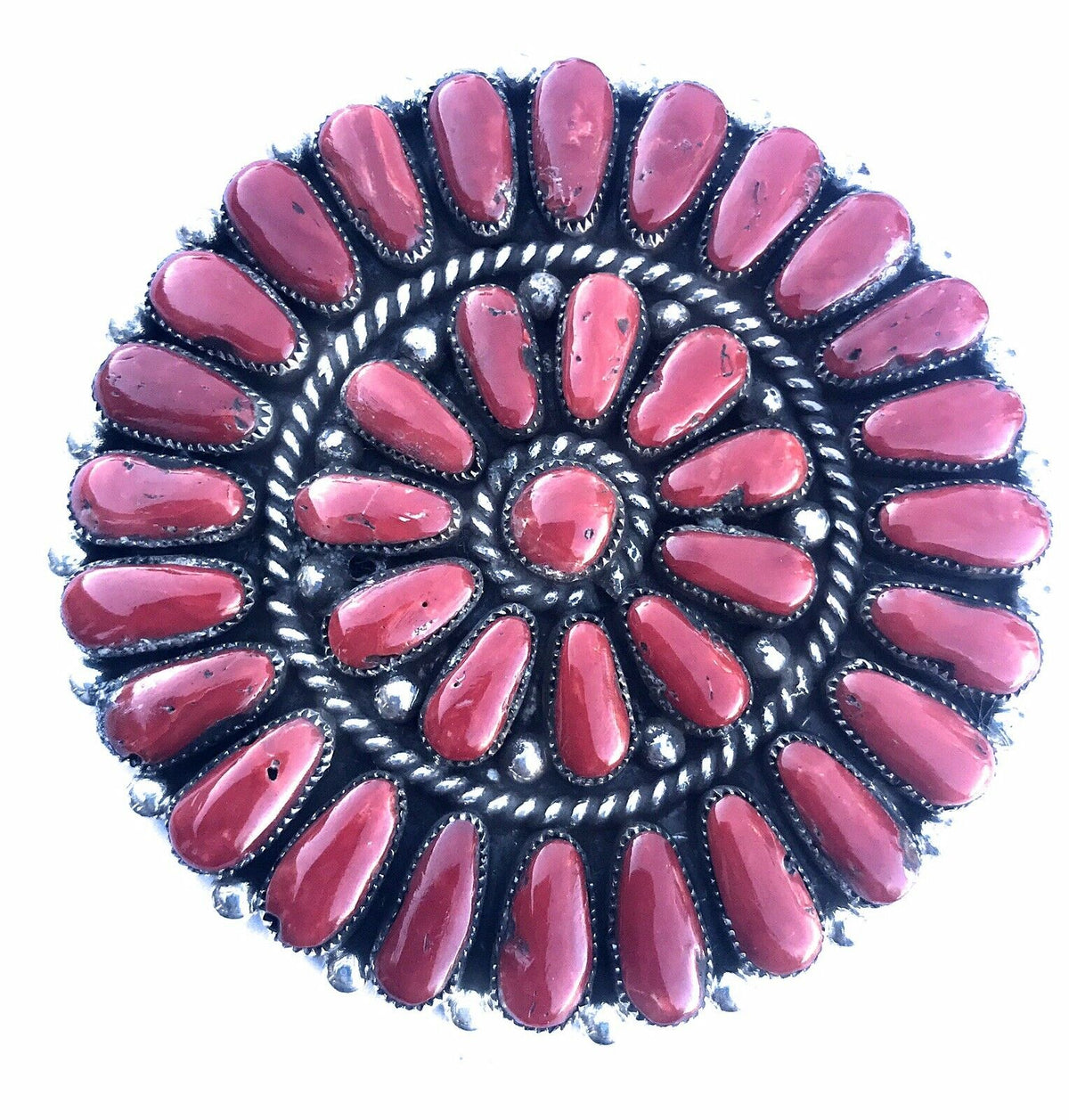 Handcrafted Jumbo Sterling Silver  Natural Red Coral Cluster Pendant/pin Signed