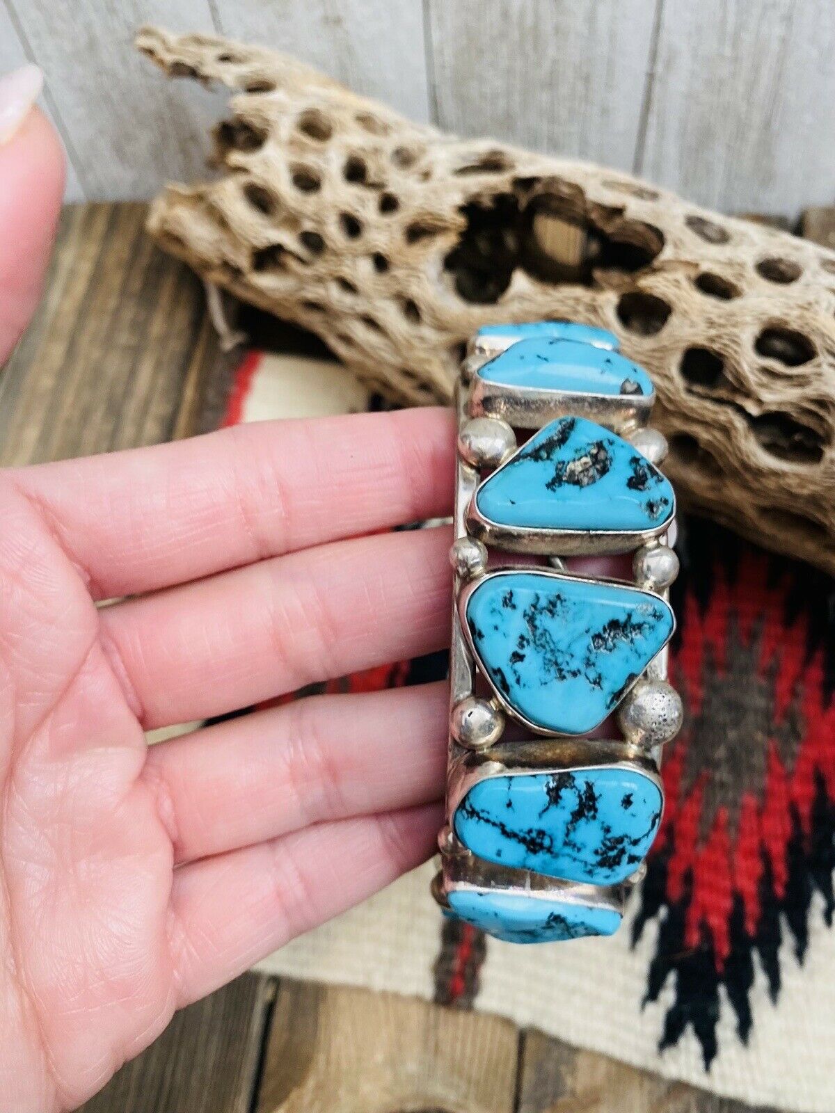Handcrafted Old Pawn Vintage Kingman Turquoise & Sterling Silver Cuff Bracelet /