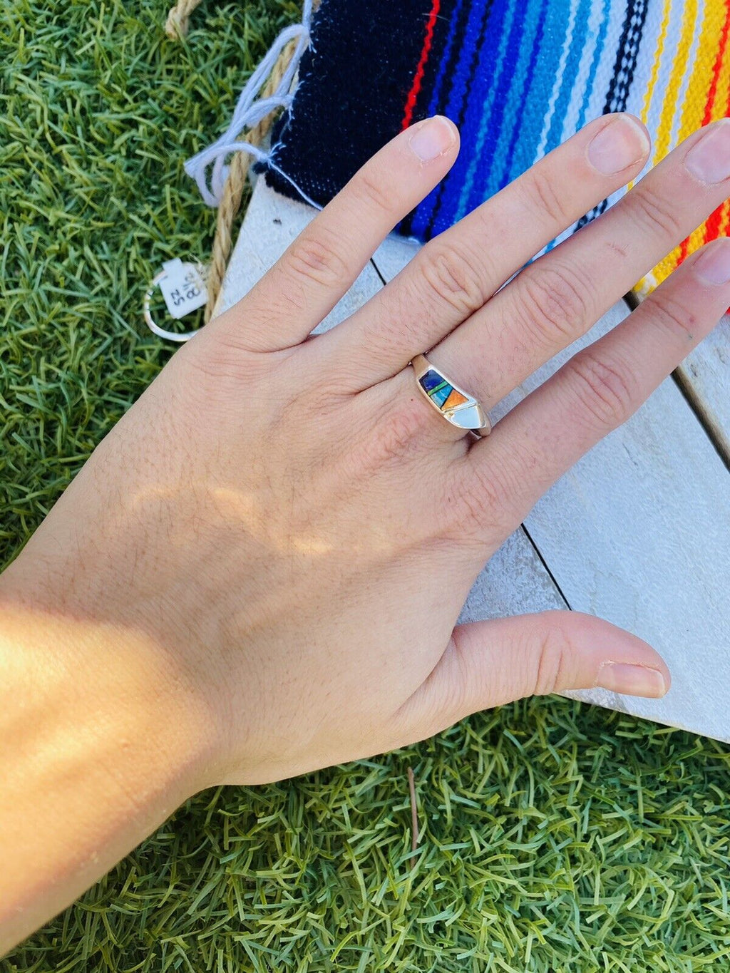 Handcrafted Multi Stone & Sterling Silver Inlay Ring