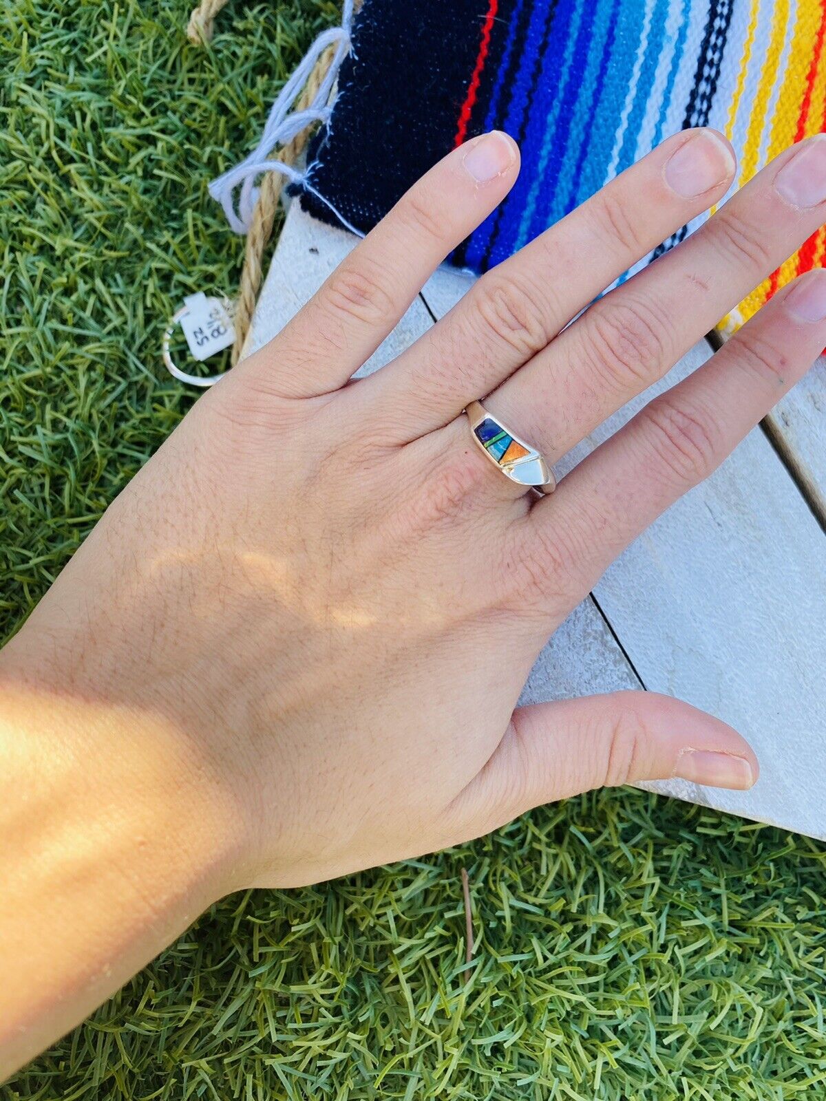 Handcrafted Multi Stone & Sterling Silver Inlay Ring