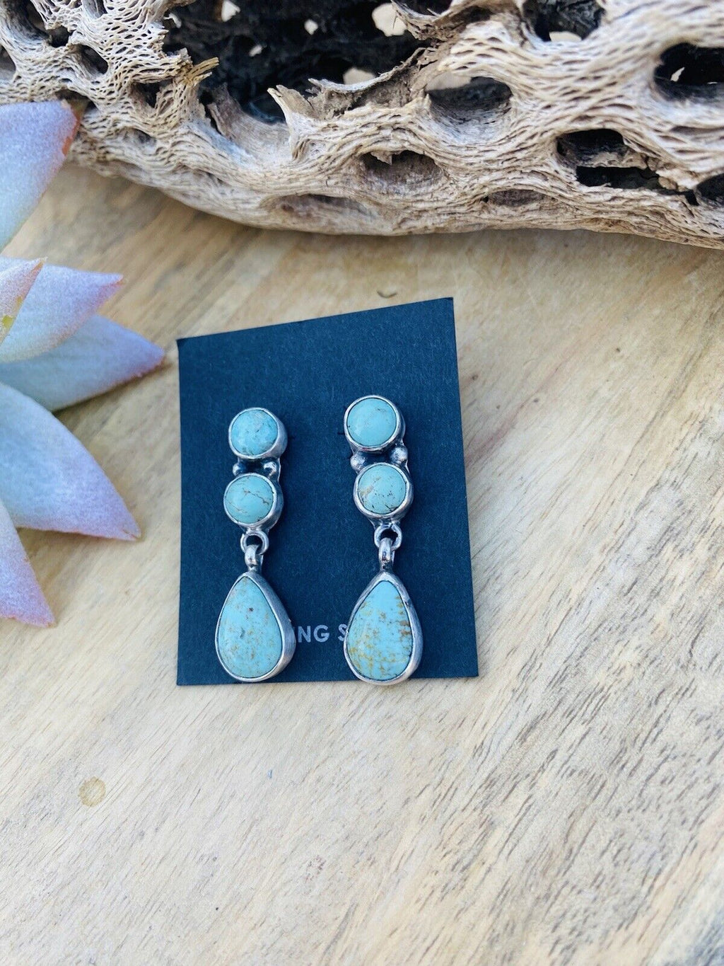 Handcrafted Sterling Silver and Turquoise Dangle Earrings Signed