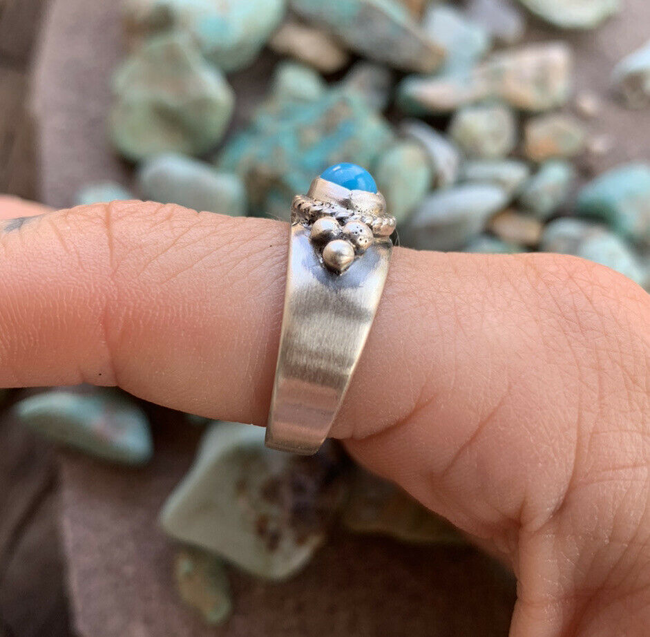 Handcrafted Turquoise & Stamped Sterling Silver Ring
