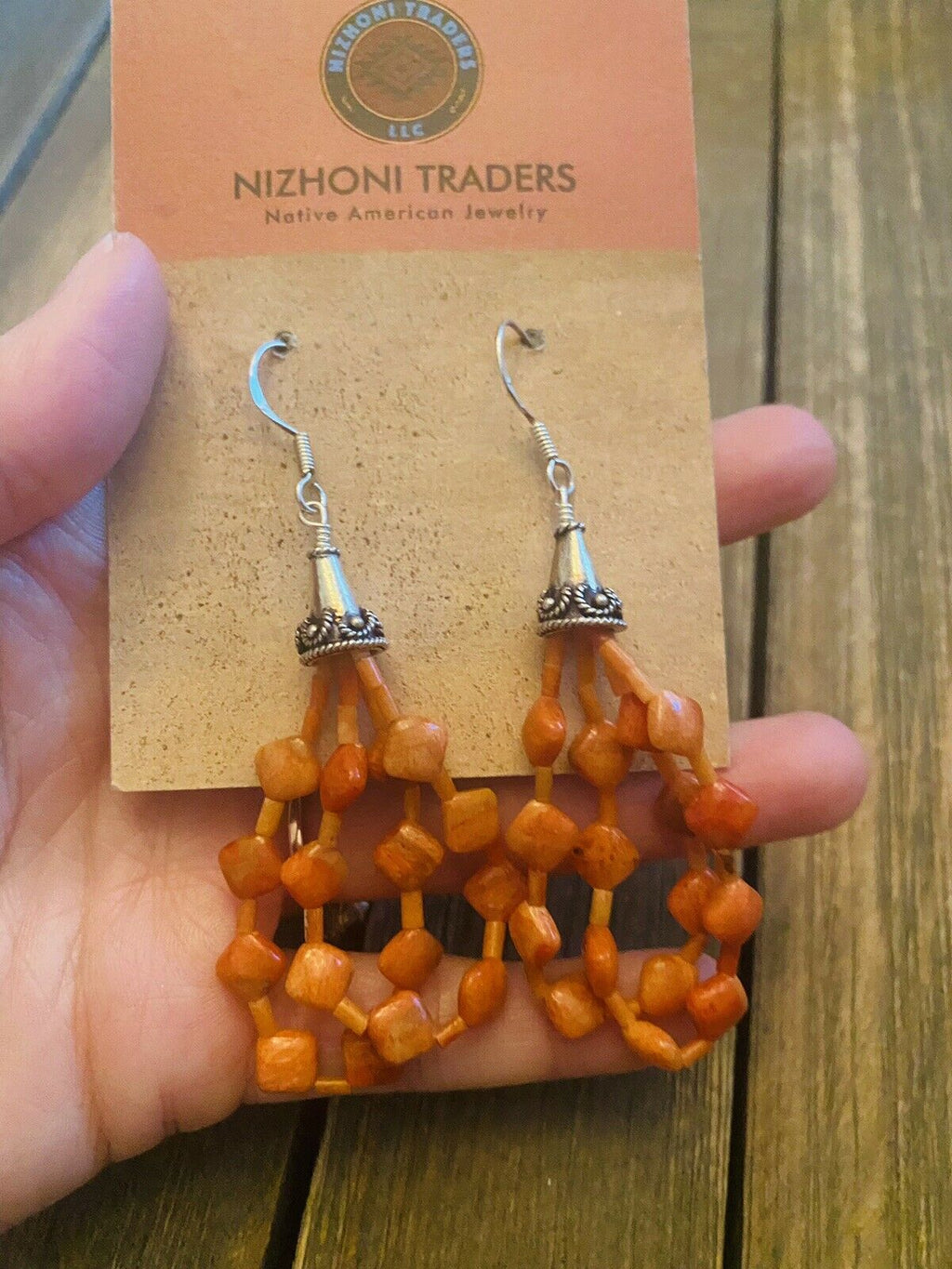 Handcrafted Sterling Silver Apple Coral Beaded Dangle Earrings