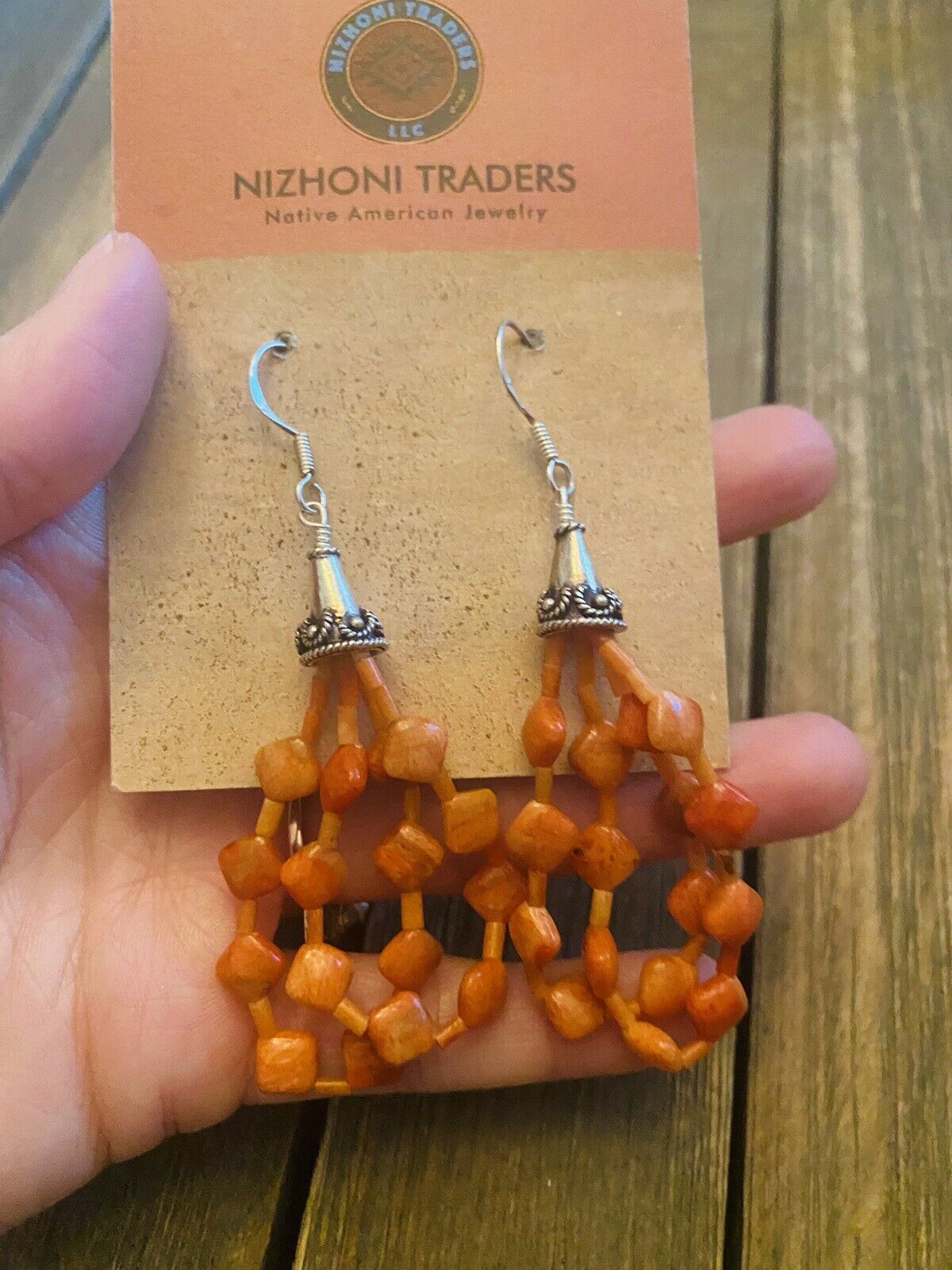 Handcrafted Sterling Silver Apple Coral Beaded Dangle Earrings