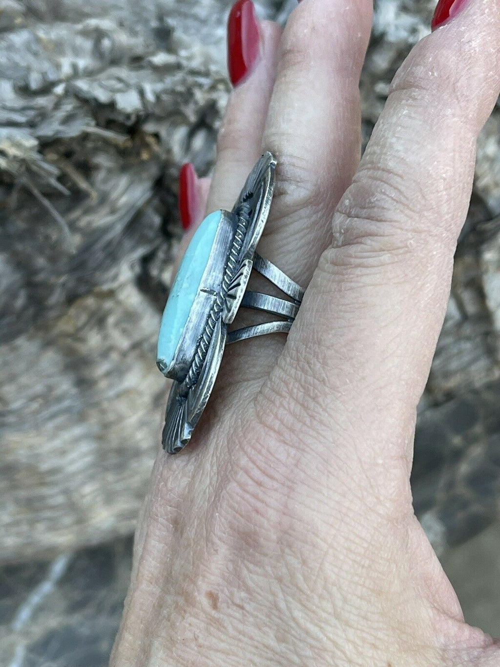 Handcrafted Sterling Silver Turquoise Nouveau￼ Statement Ring Sz 8