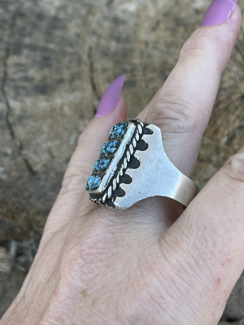 Handcrafted Unisex Turquoise Sterling Silver Statement Ring Sz 10.5