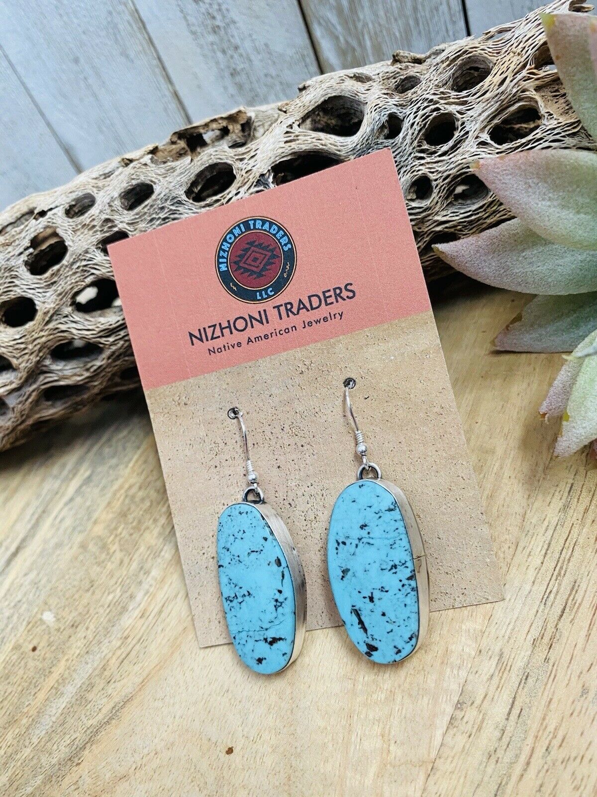 Handcrafted Kingman Turquoise & Sterling Silver Dangle  Earrings Signed