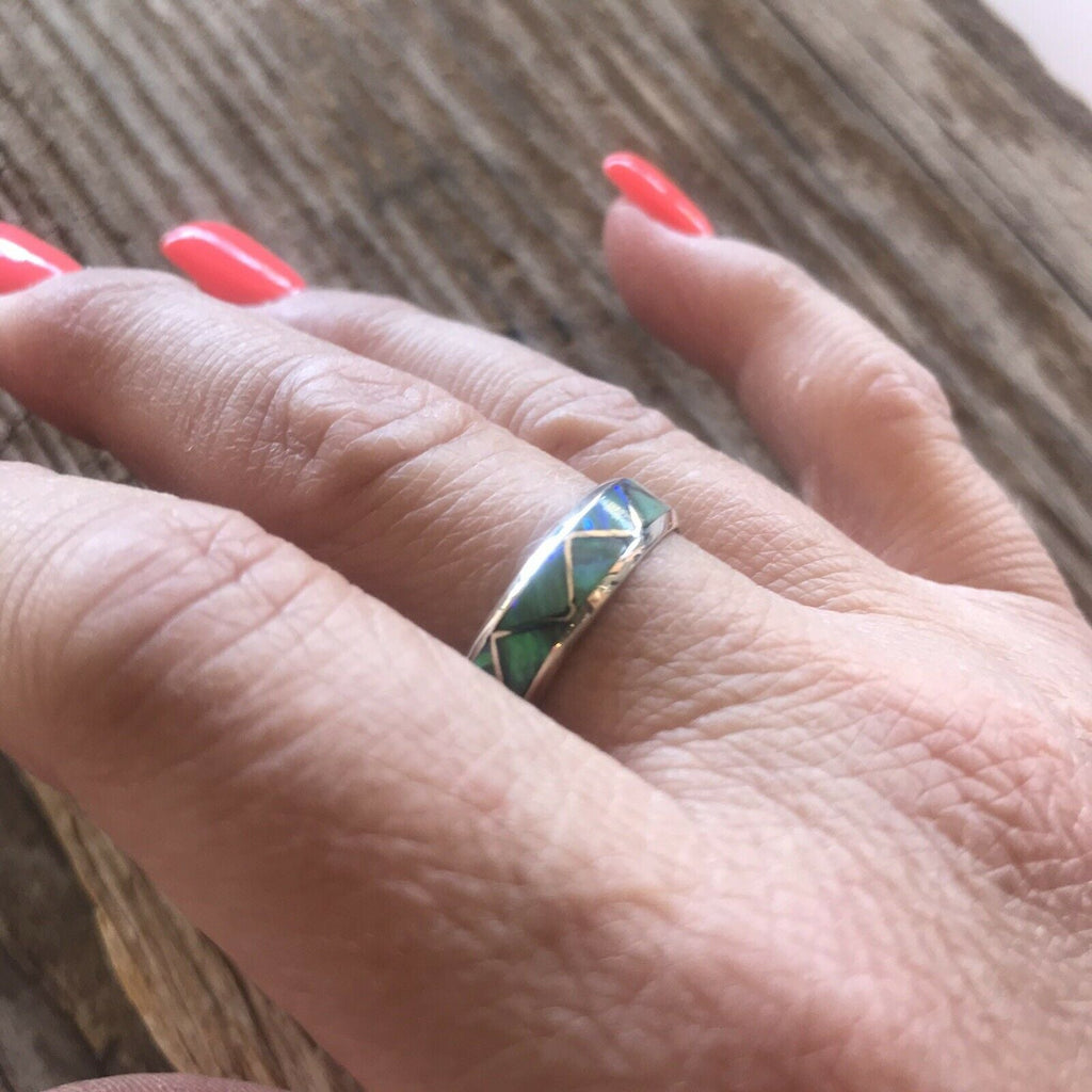 Handcrafted Sterling Silver Green Opal Stacker Ring