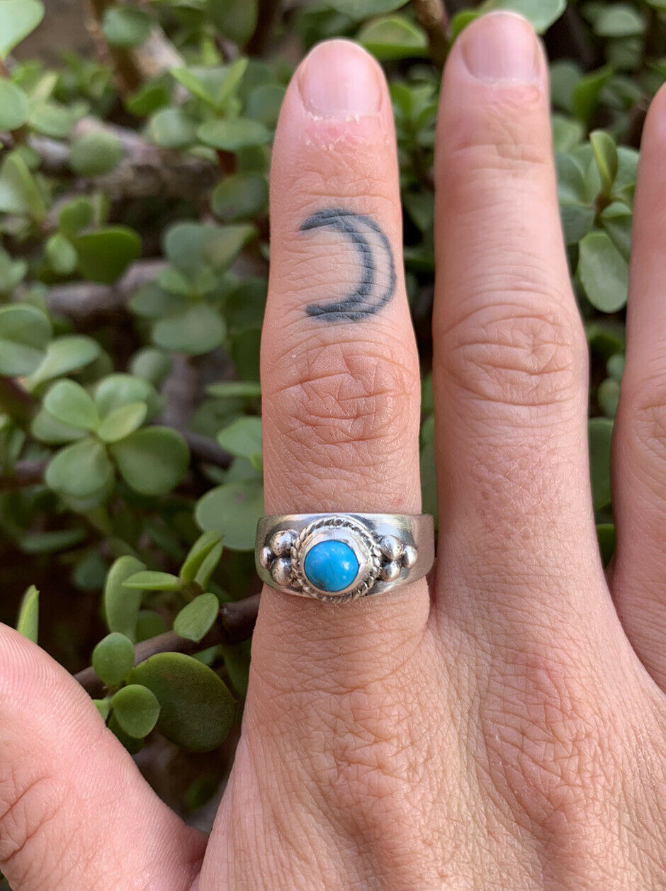 Handcrafted Turquoise & Stamped Sterling Silver Ring