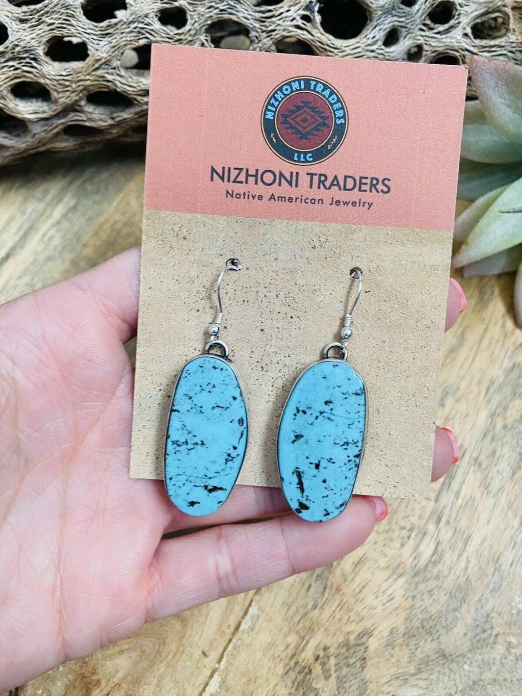 Handcrafted Kingman Turquoise & Sterling Silver Dangle  Earrings Signed