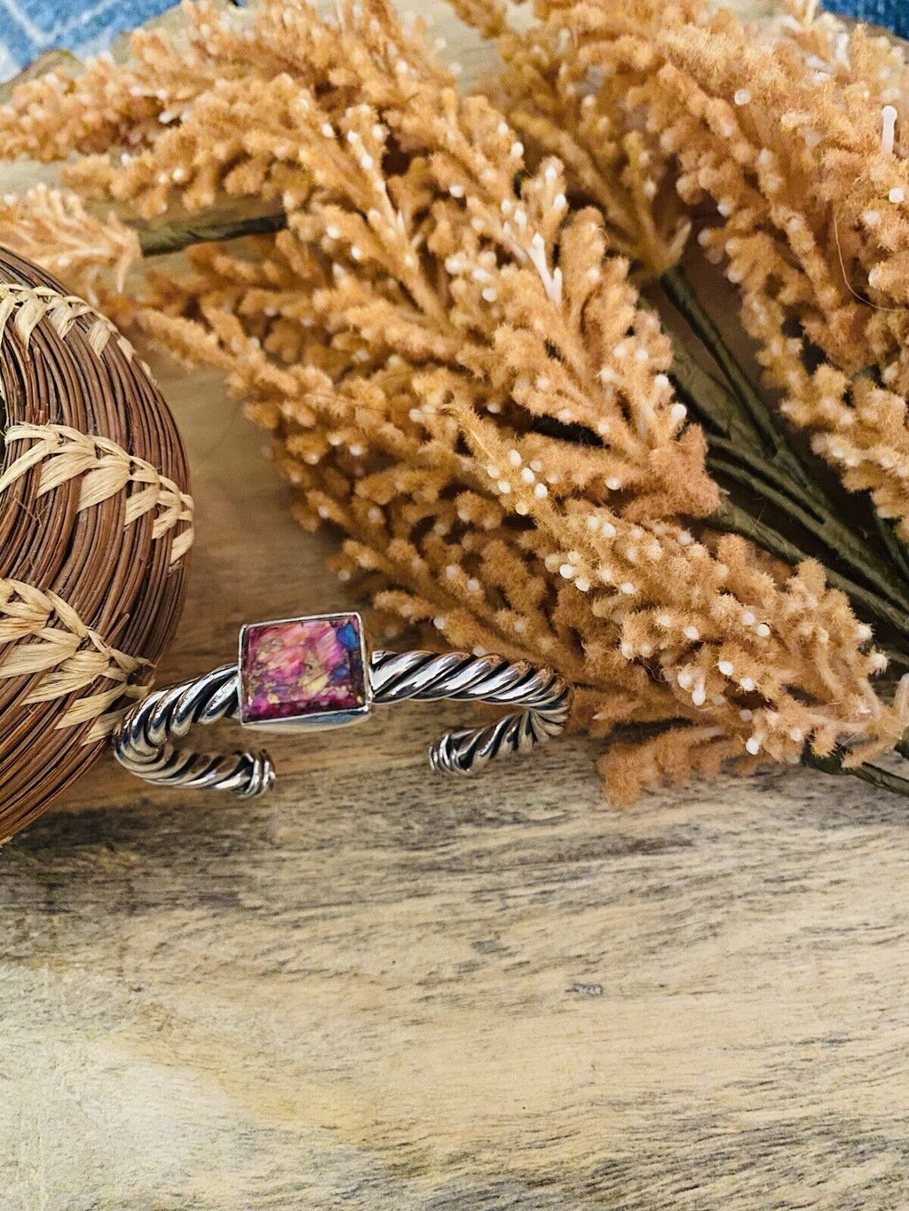 Handcrafted Pink Dream Mohave square & Sterling Silver Square Cuff Bracelet