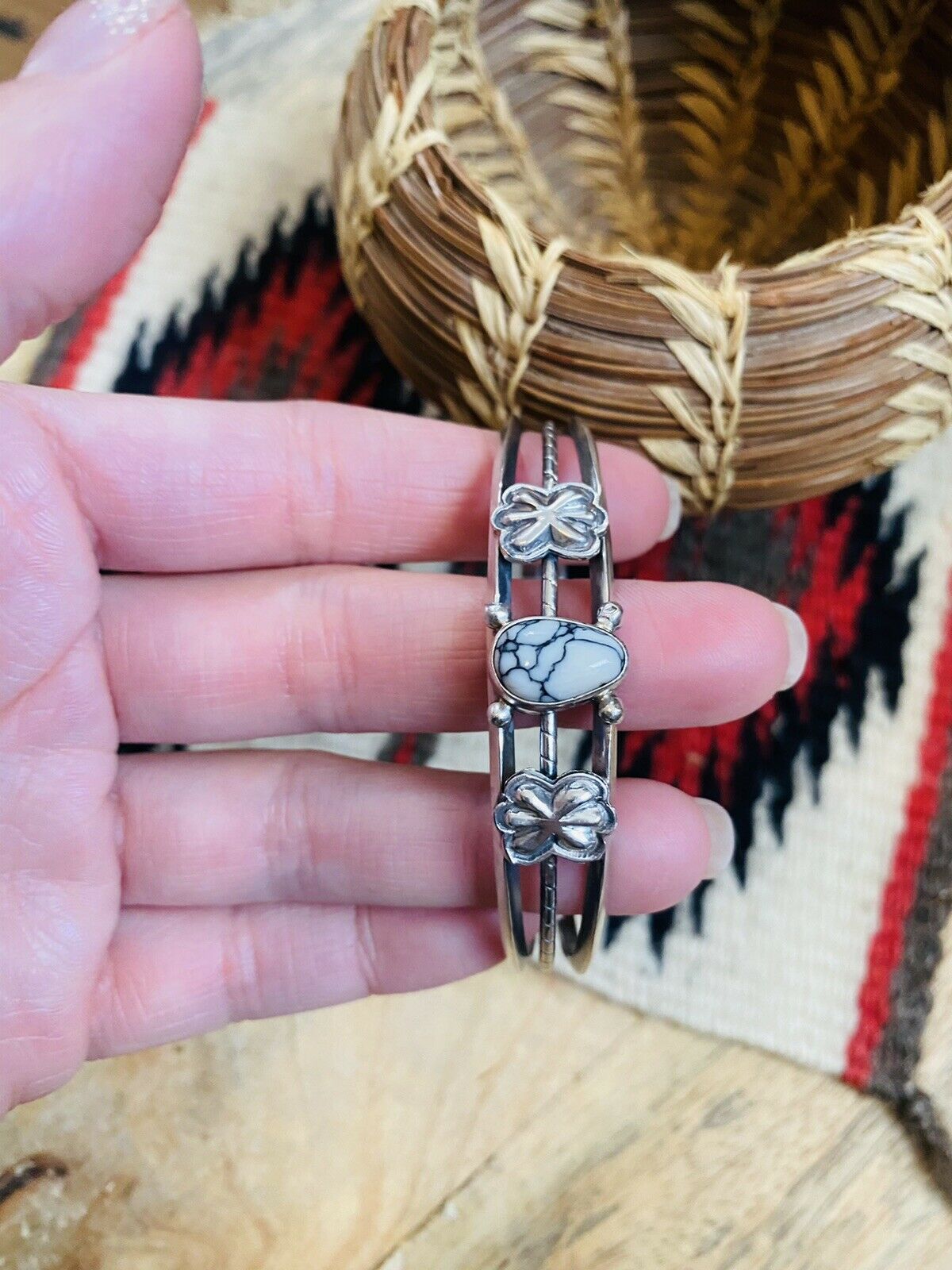 Handcrafted White Gibbsite & Sterling Silver Cuff Bracelet