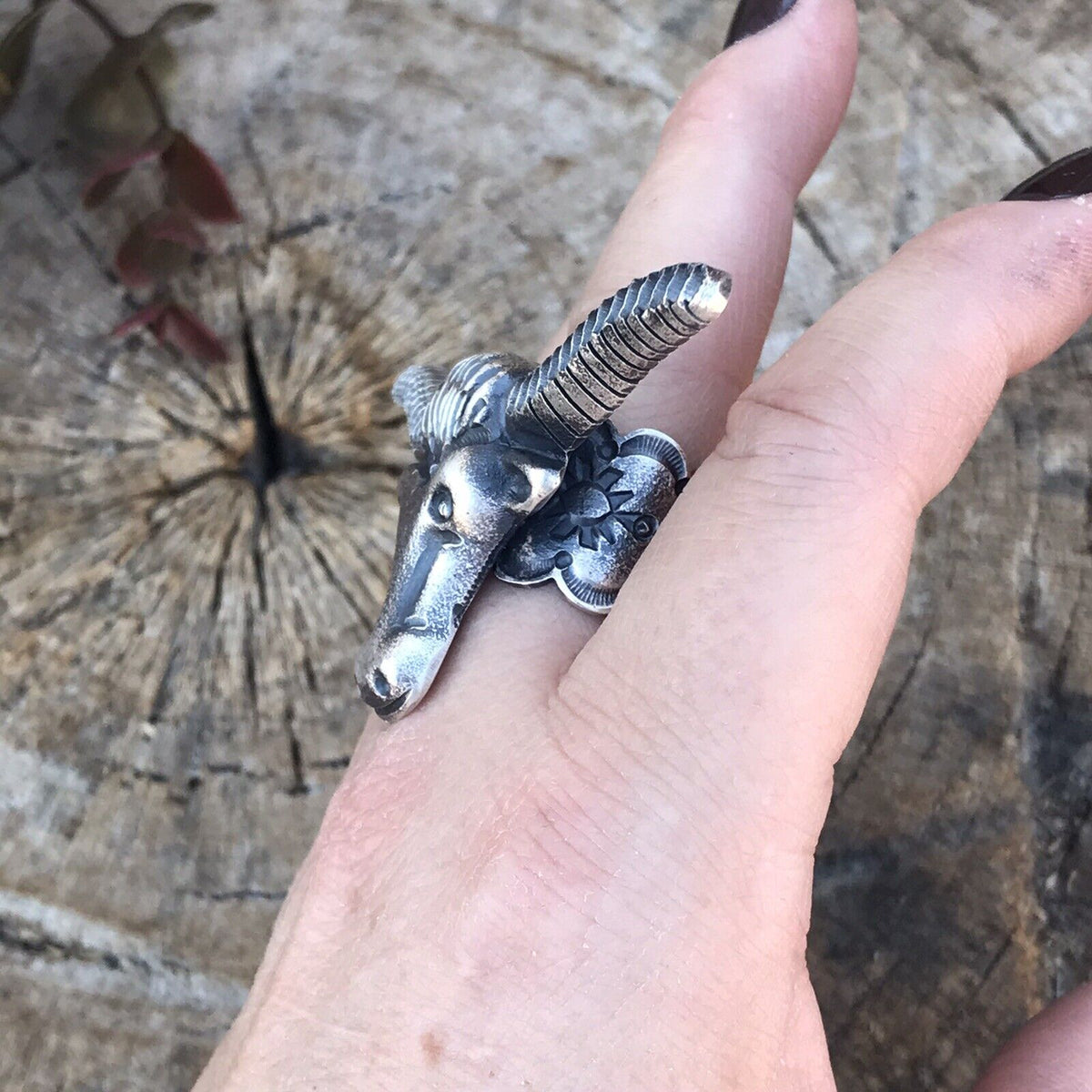 Handcrafted Sterling Silver Longhorn Cattle Steer Head Statement Ring