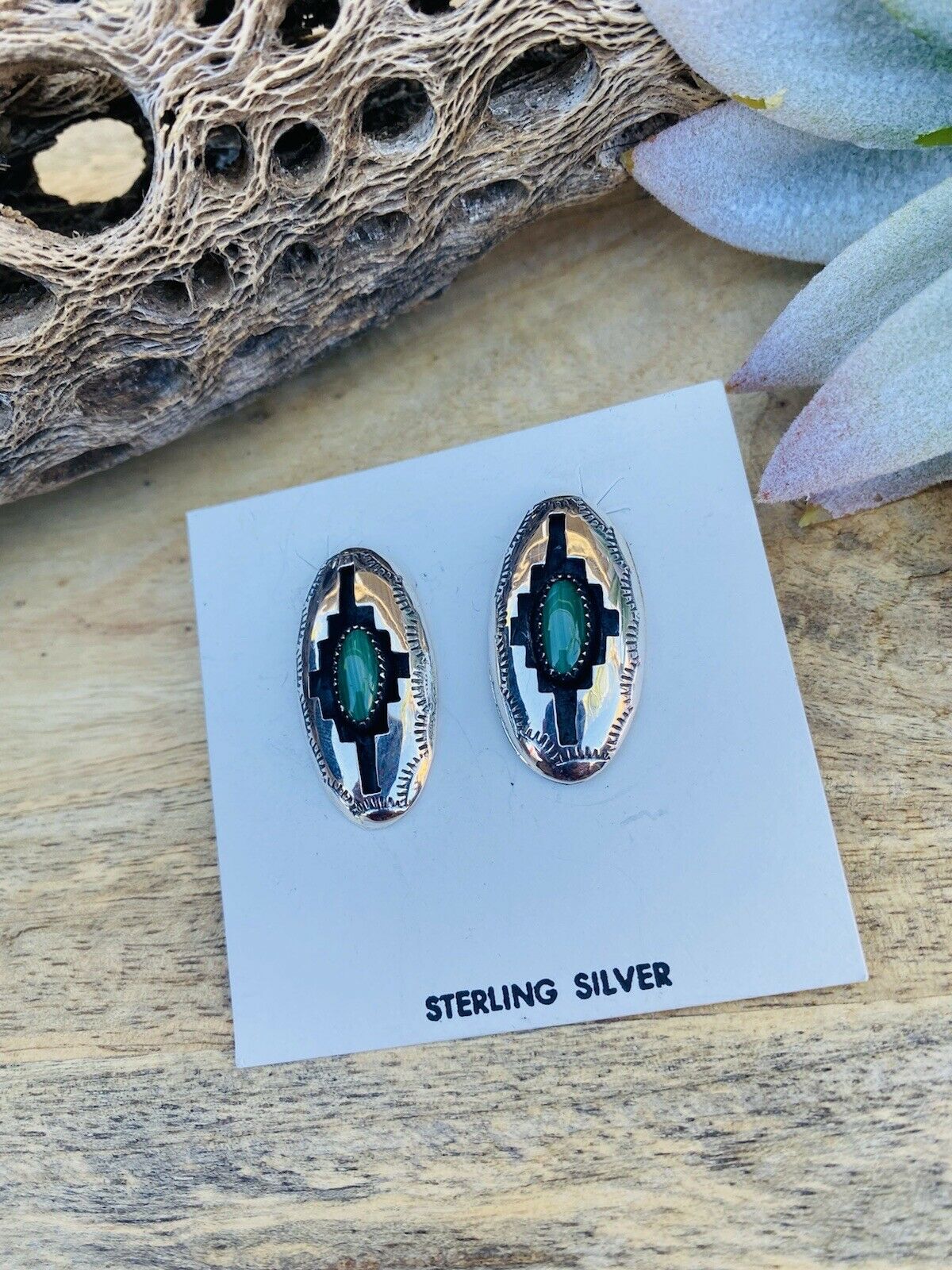 Handcrafted Malachite & Sterling Silver Shadow Box Post Earrings