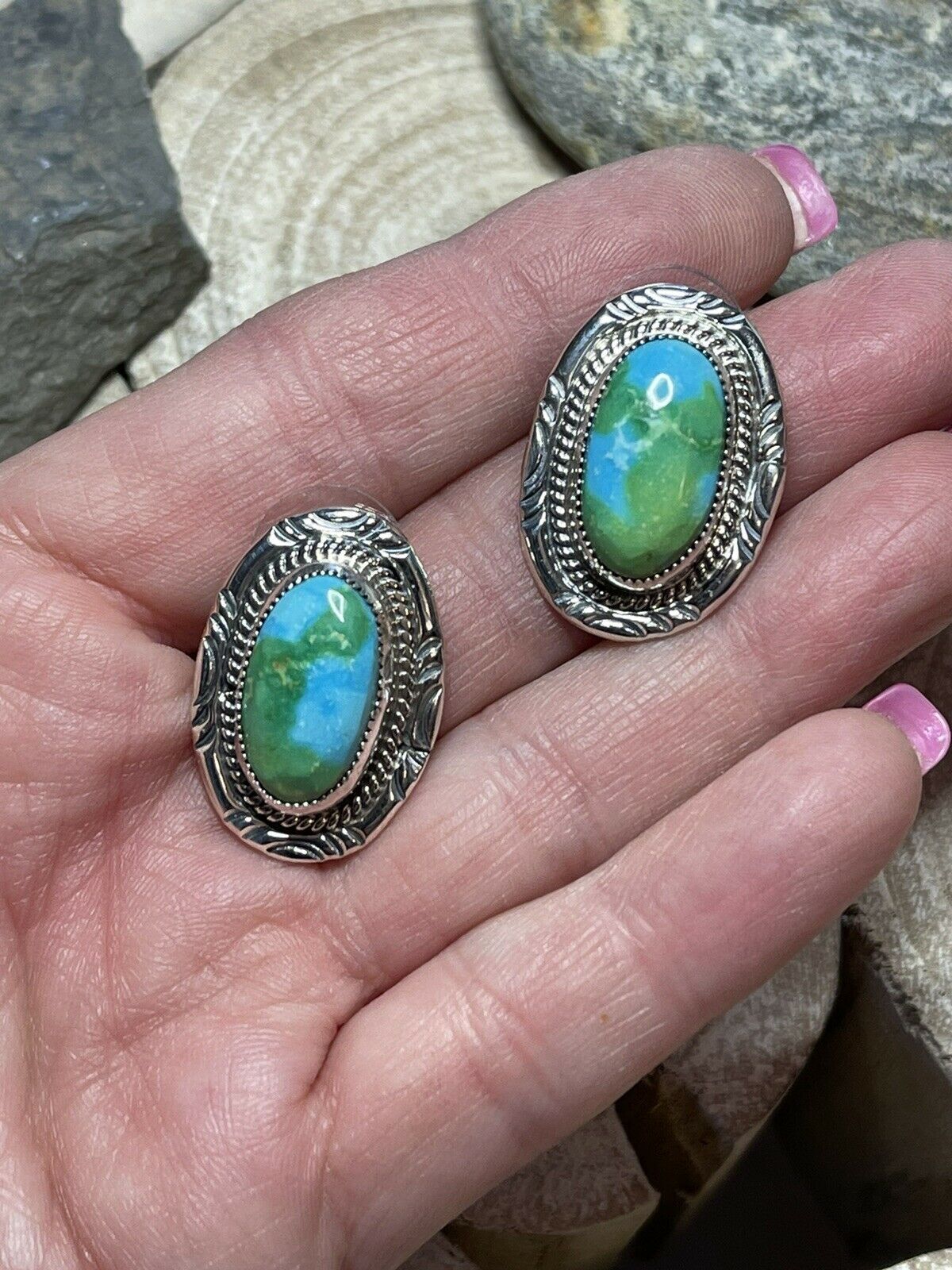 Handcrafted Sonoran Mountain Turquoise & Sterling Silver Stud Post Earrings