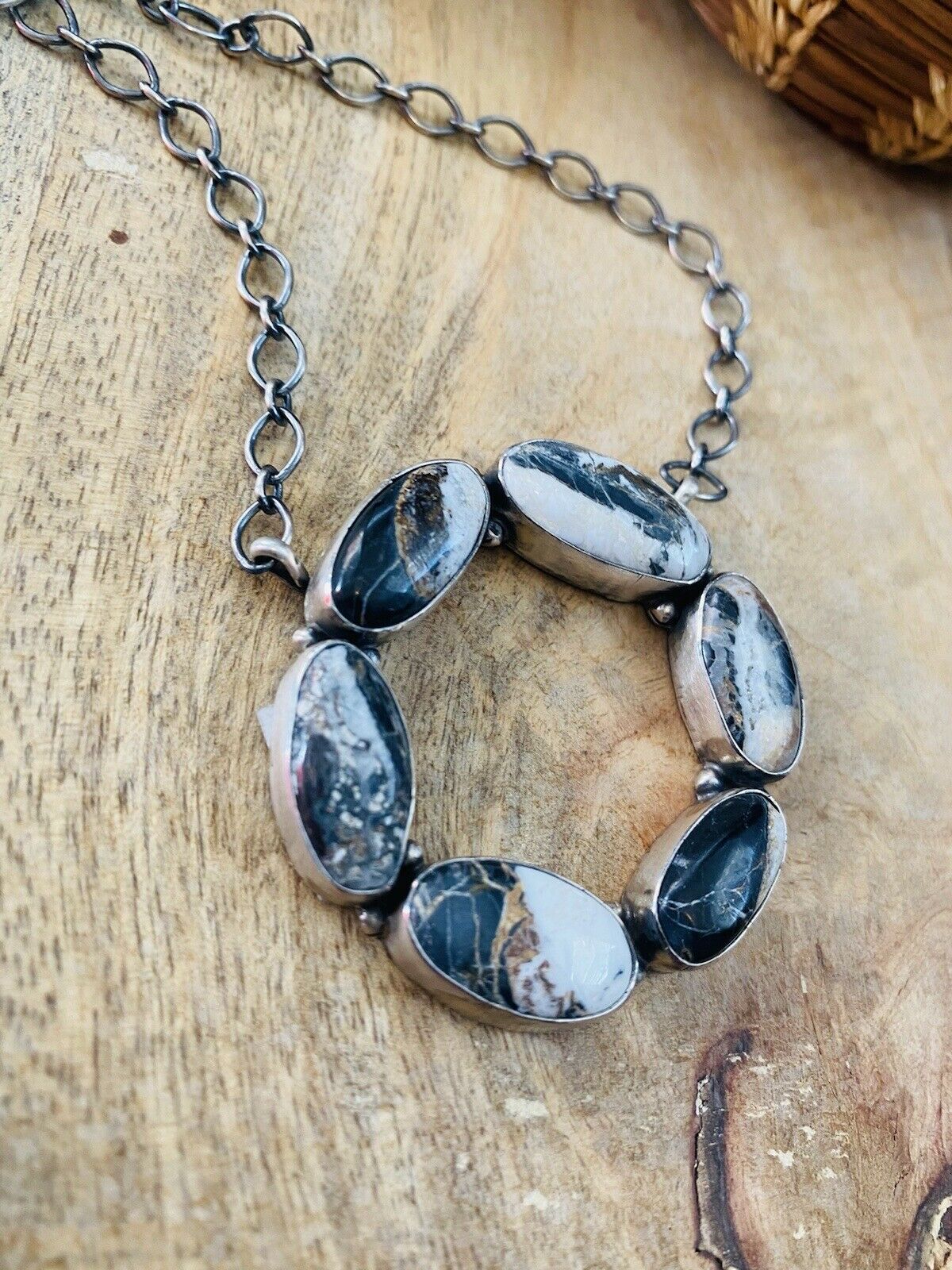 Handcrafted Sterling Silver & White Buffalo Necklace Signed