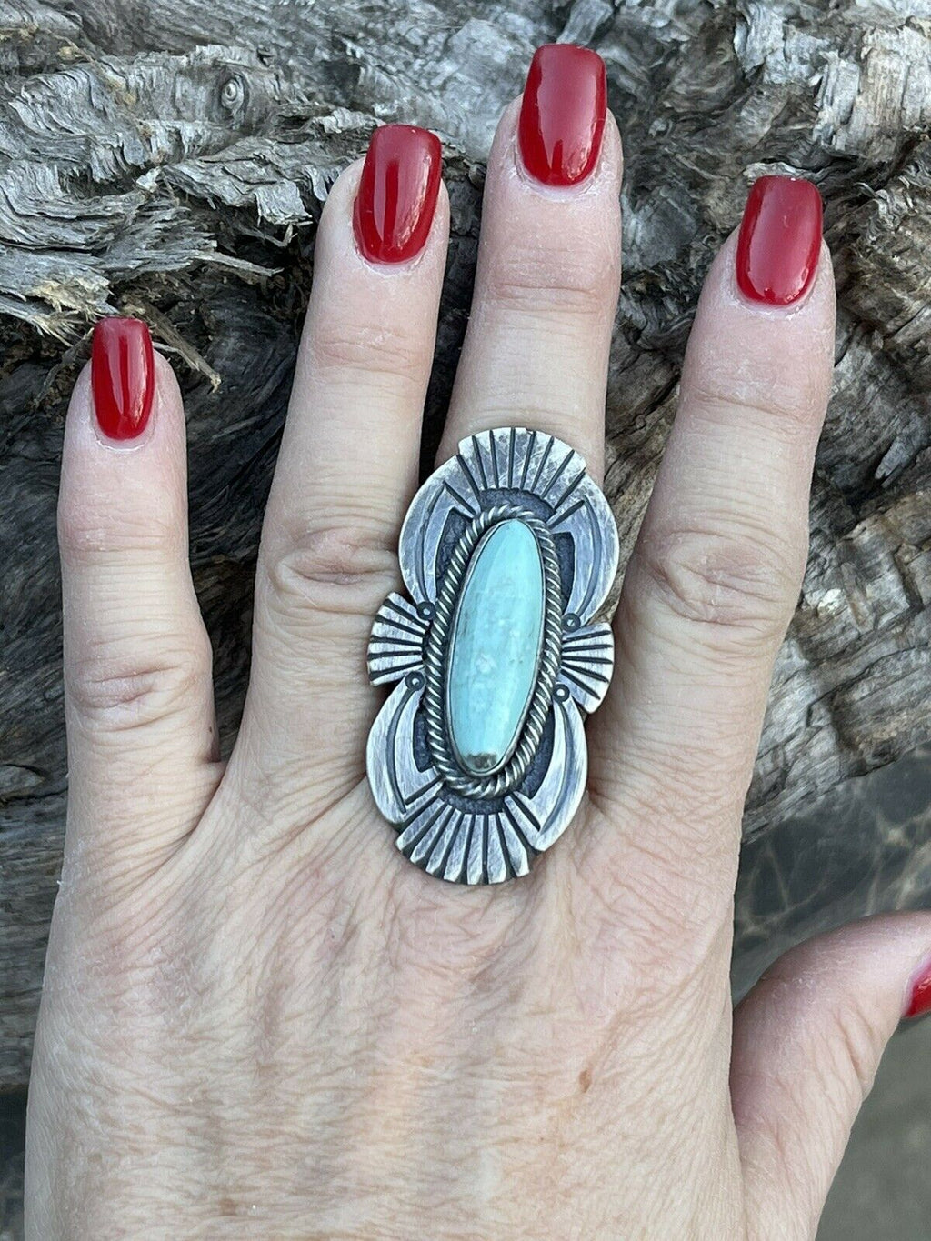 Handcrafted Sterling Silver Turquoise Nouveau￼ Statement Ring Sz 8