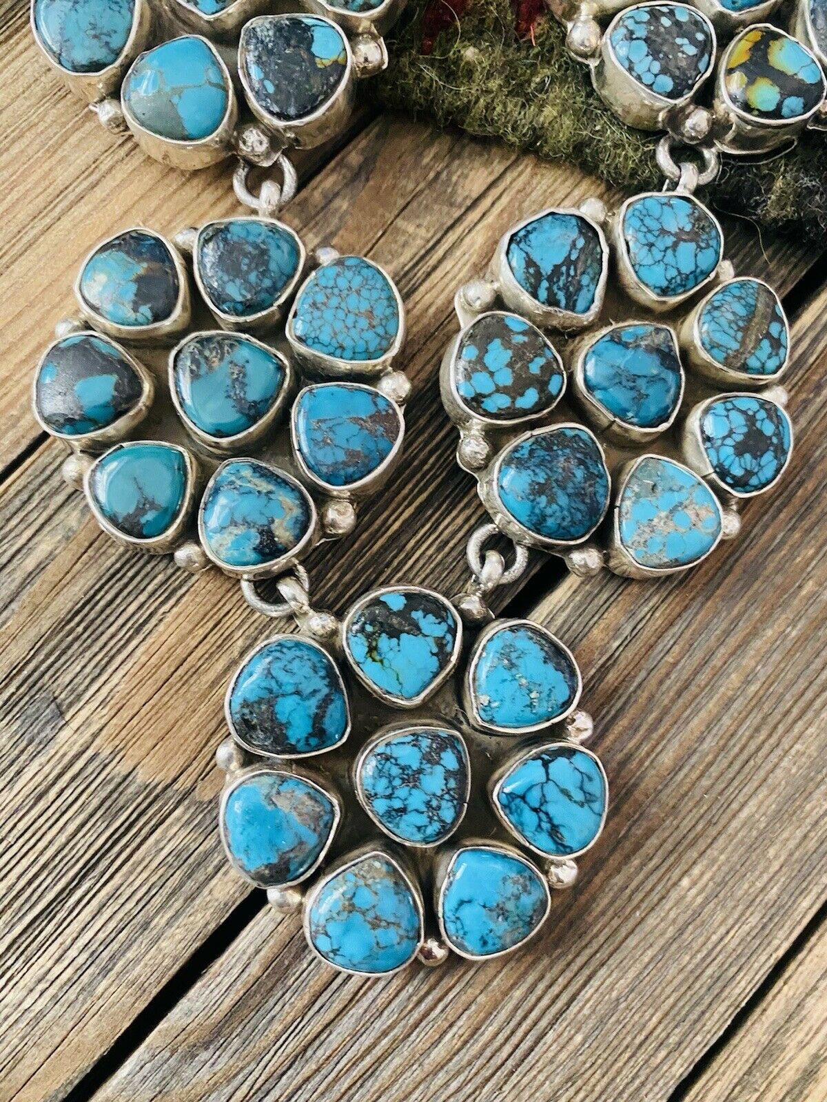 Handcrafted Natural Kingman & Sterling Silver Cluster Necklace
