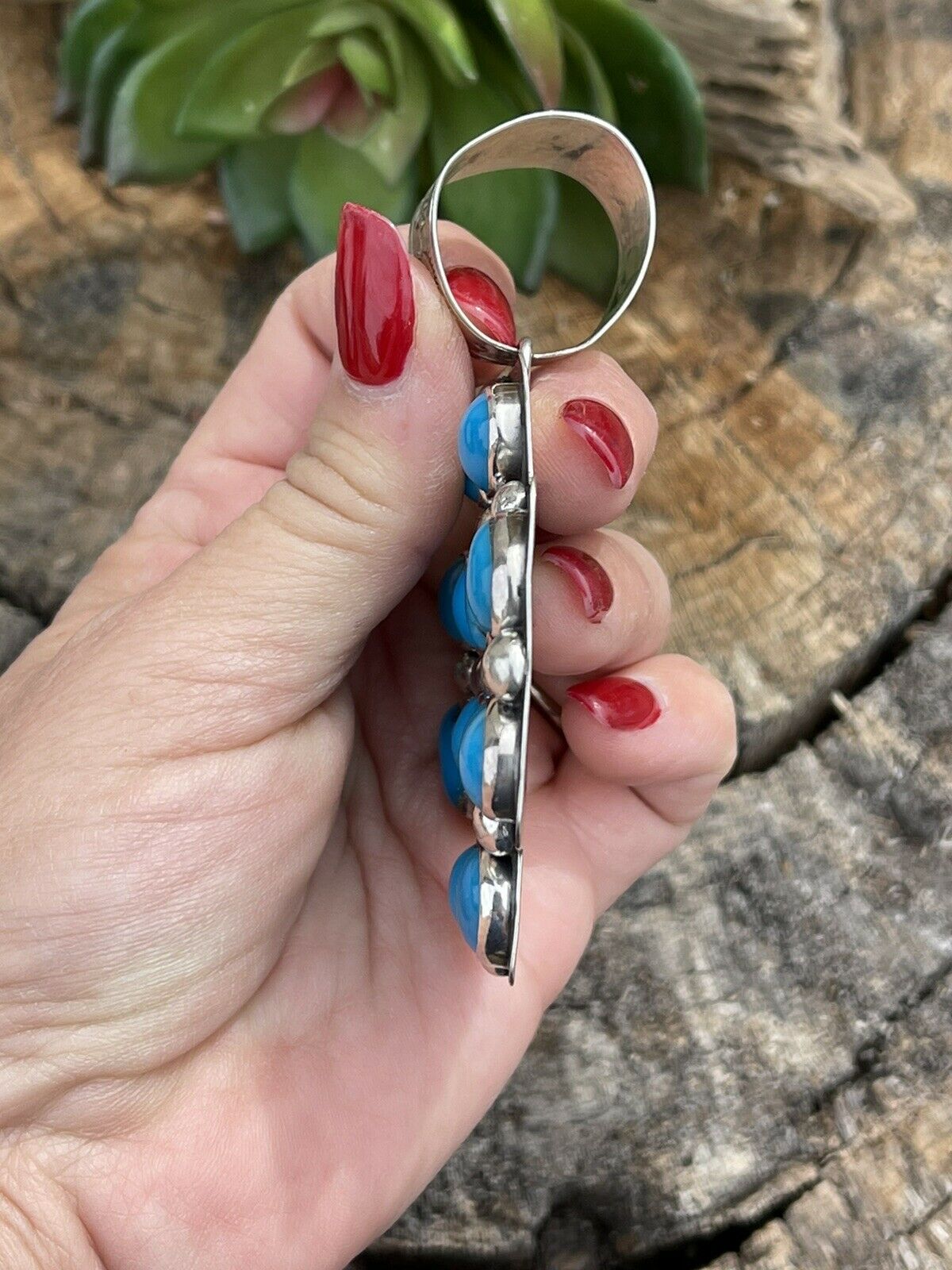 Handcrafted Mountain Blue Turquoise & Sterling Silver Southwest Cross Pendant Signed