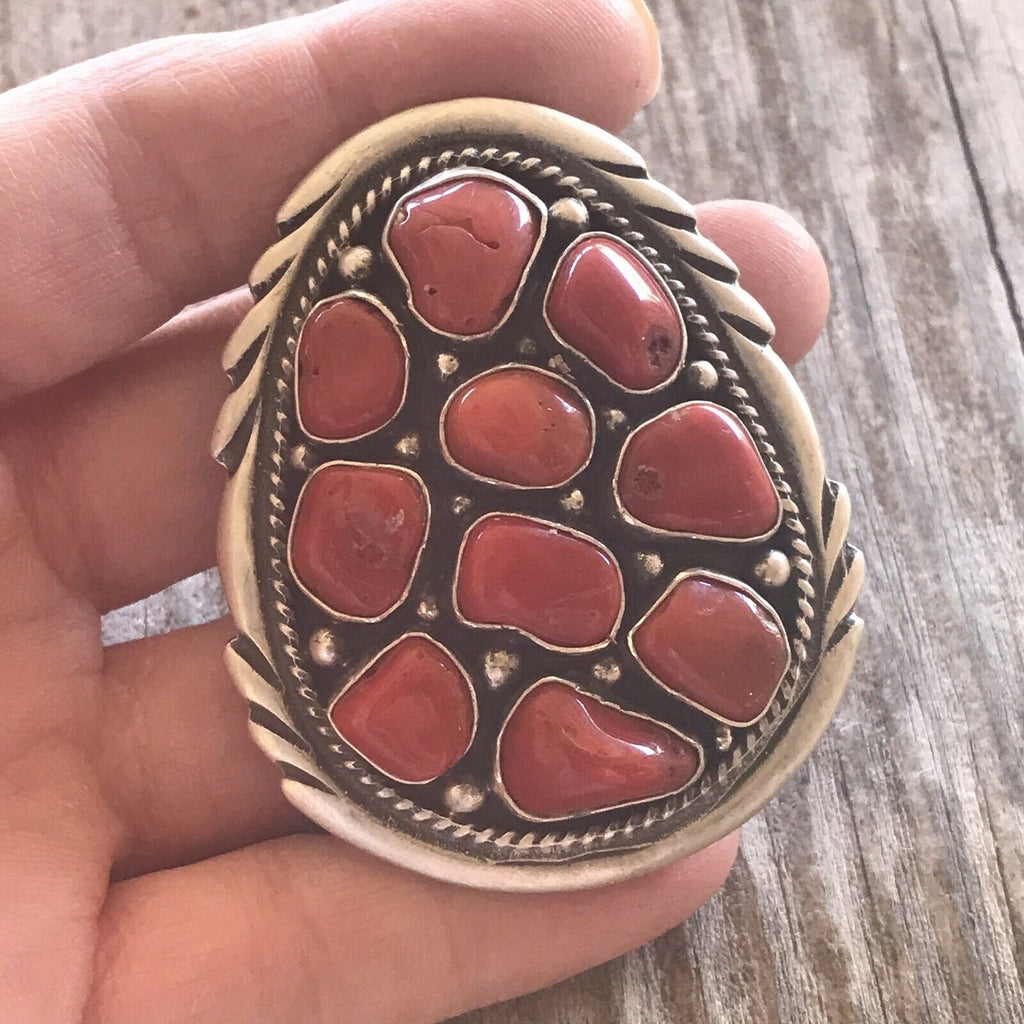 Handcrafted Sterling Silver Natural Red Coral Ring Sz 7