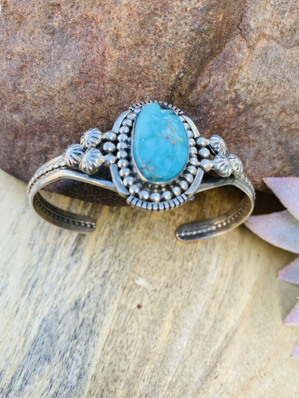 Handcrafted Sterling Cuff & Turquoise Cuff Bracelet Signed