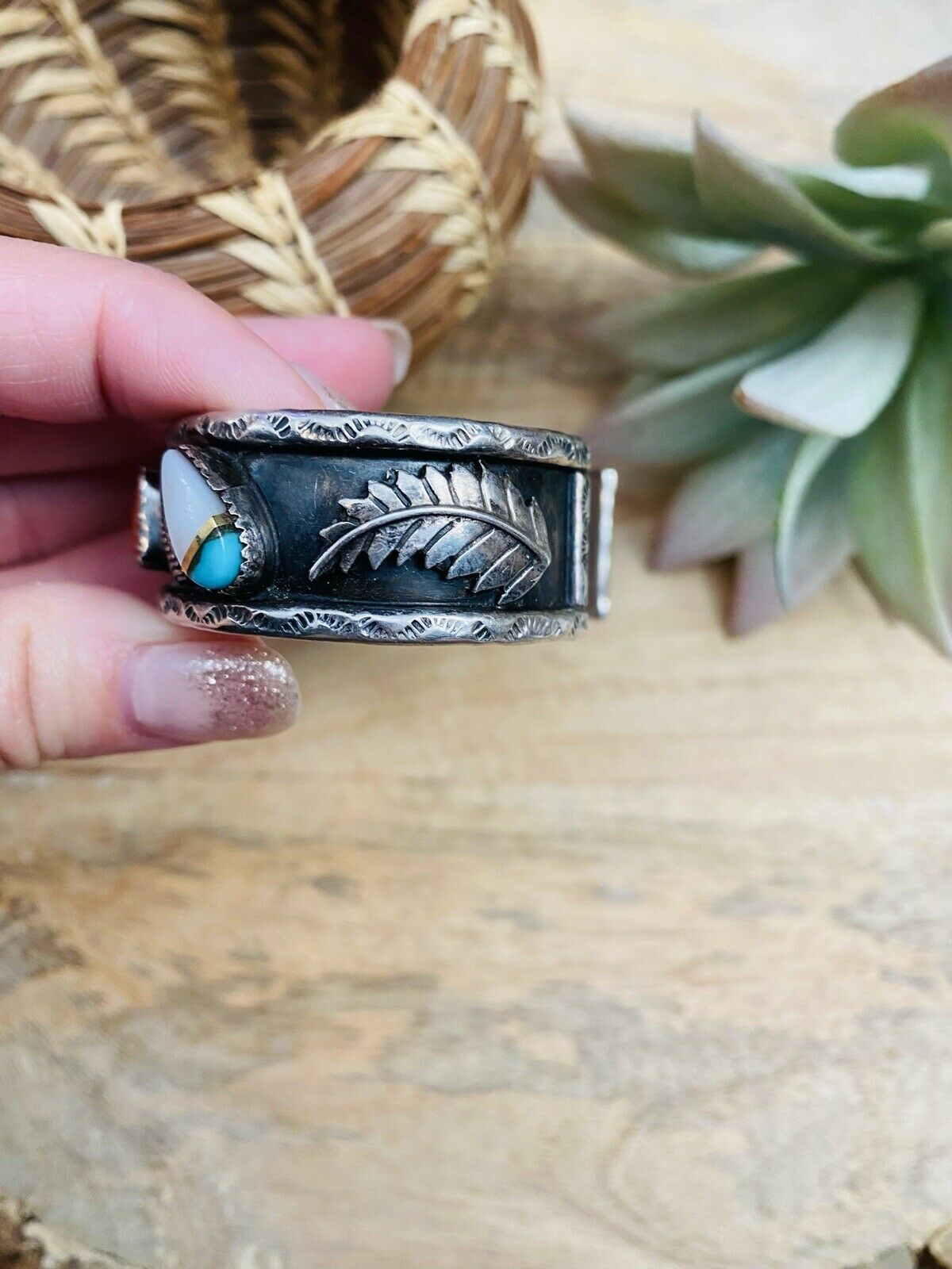 Handcrafted Vintage Multi Stone & Sterling Silver Cuff Bracelet /