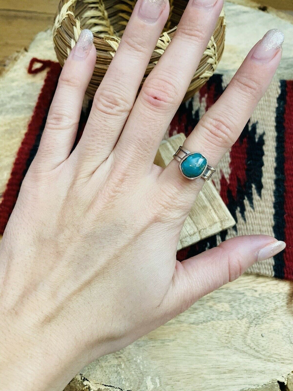 Handcrafted Turquoise & Sterling Silver Ring Size 5.25