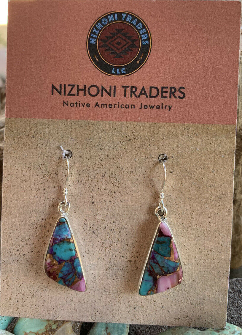 Handcrafted Pink Dream Mohave & Sterling Silver Geometric Dangle Earrings