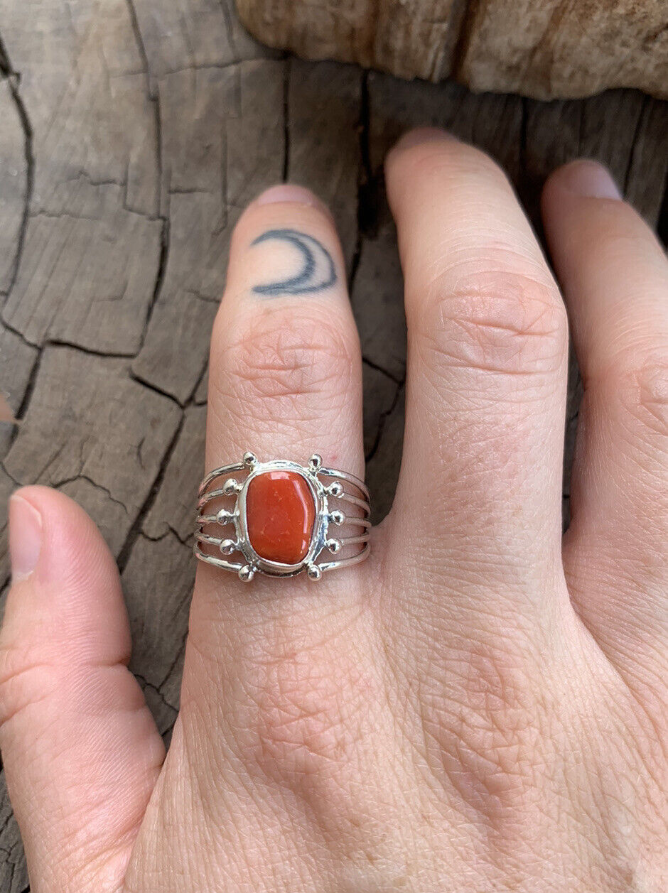 Handcrafted Natural Coral & Sterling Silver Ring