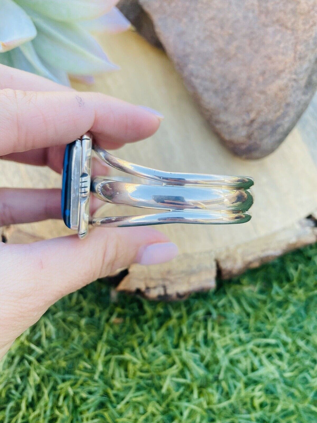 Handcrafted Sterling Silver & Rainbow Rectangle Cuff Bracelet